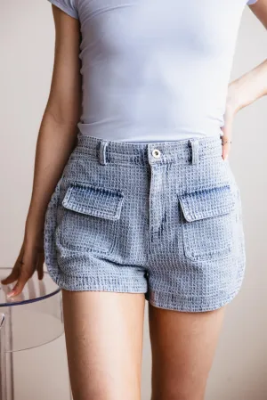 Textured Washed Denim Shorts for Women | NP70452-LTINDIGO