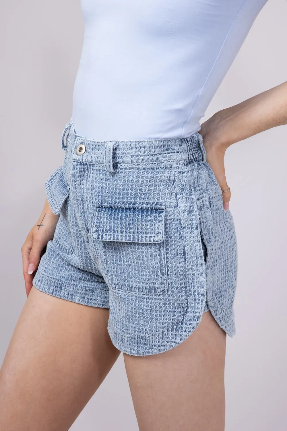 Textured Washed Denim Shorts for Women | NP70452-LTINDIGO