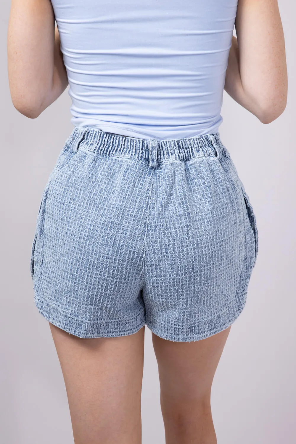 Textured Washed Denim Shorts for Women | NP70452-LTINDIGO