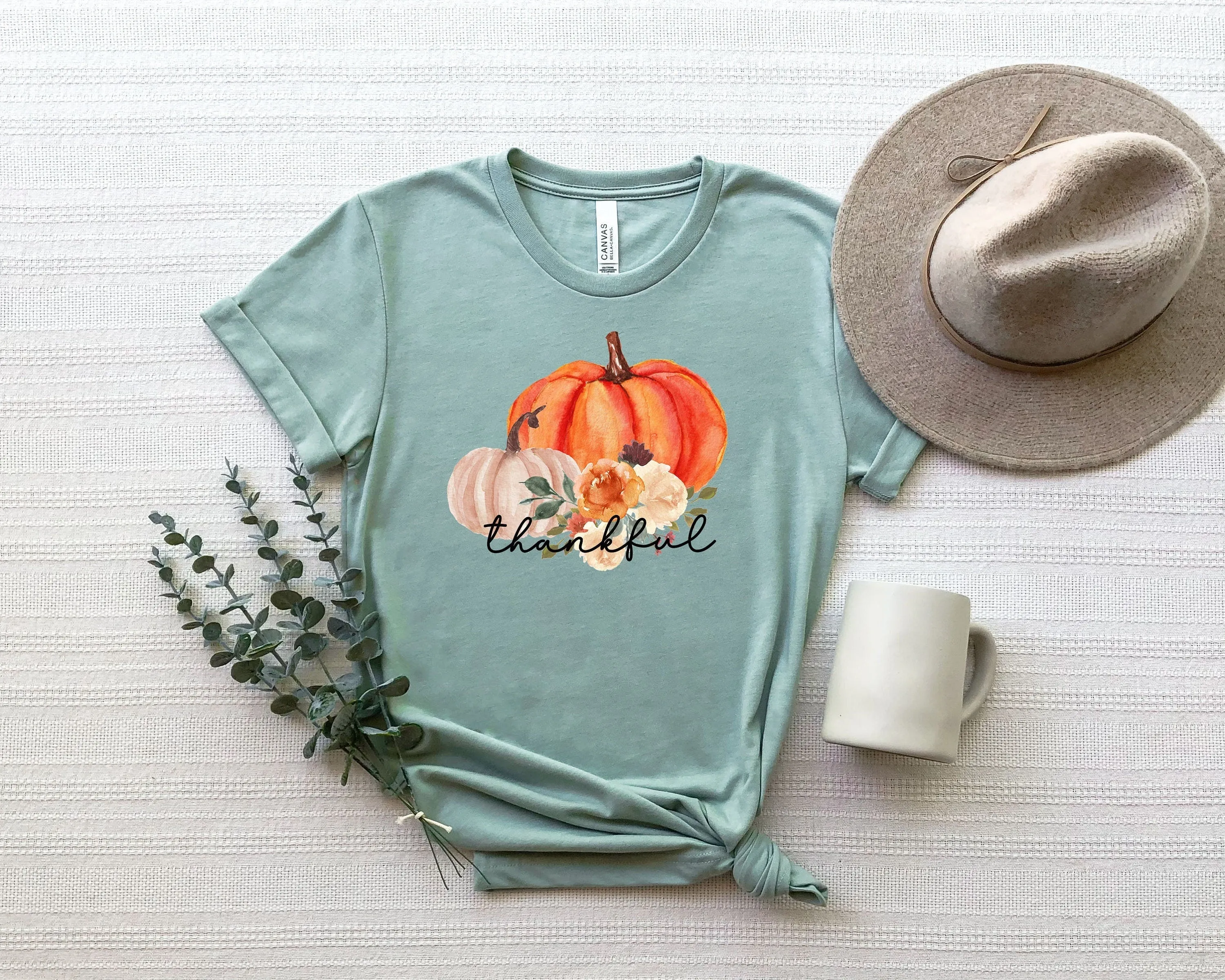 Thankful Pumpkin Dusty Blue T-Shirt