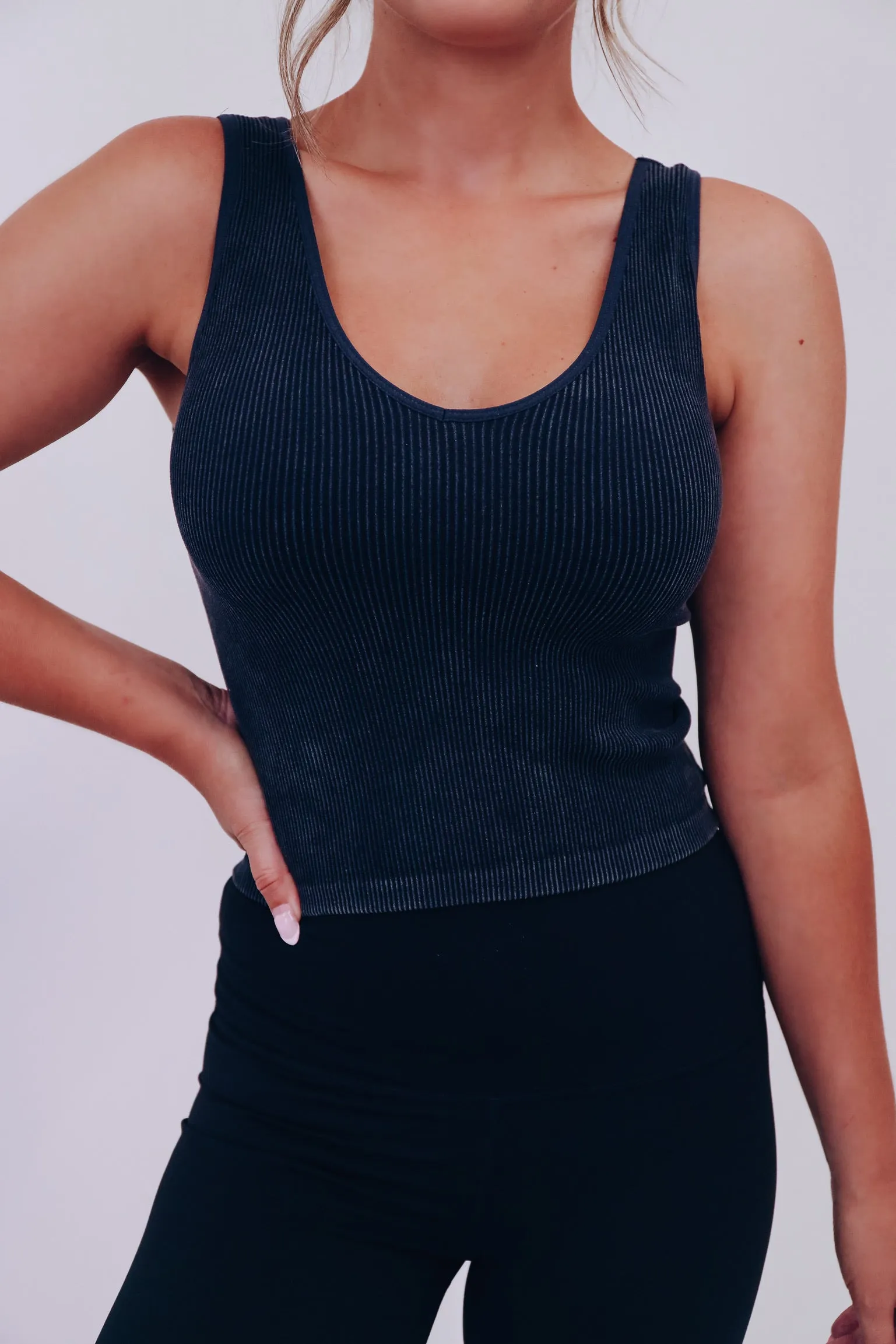 The 2 In 1 Reversible Crop Tank Top - Mineral Black