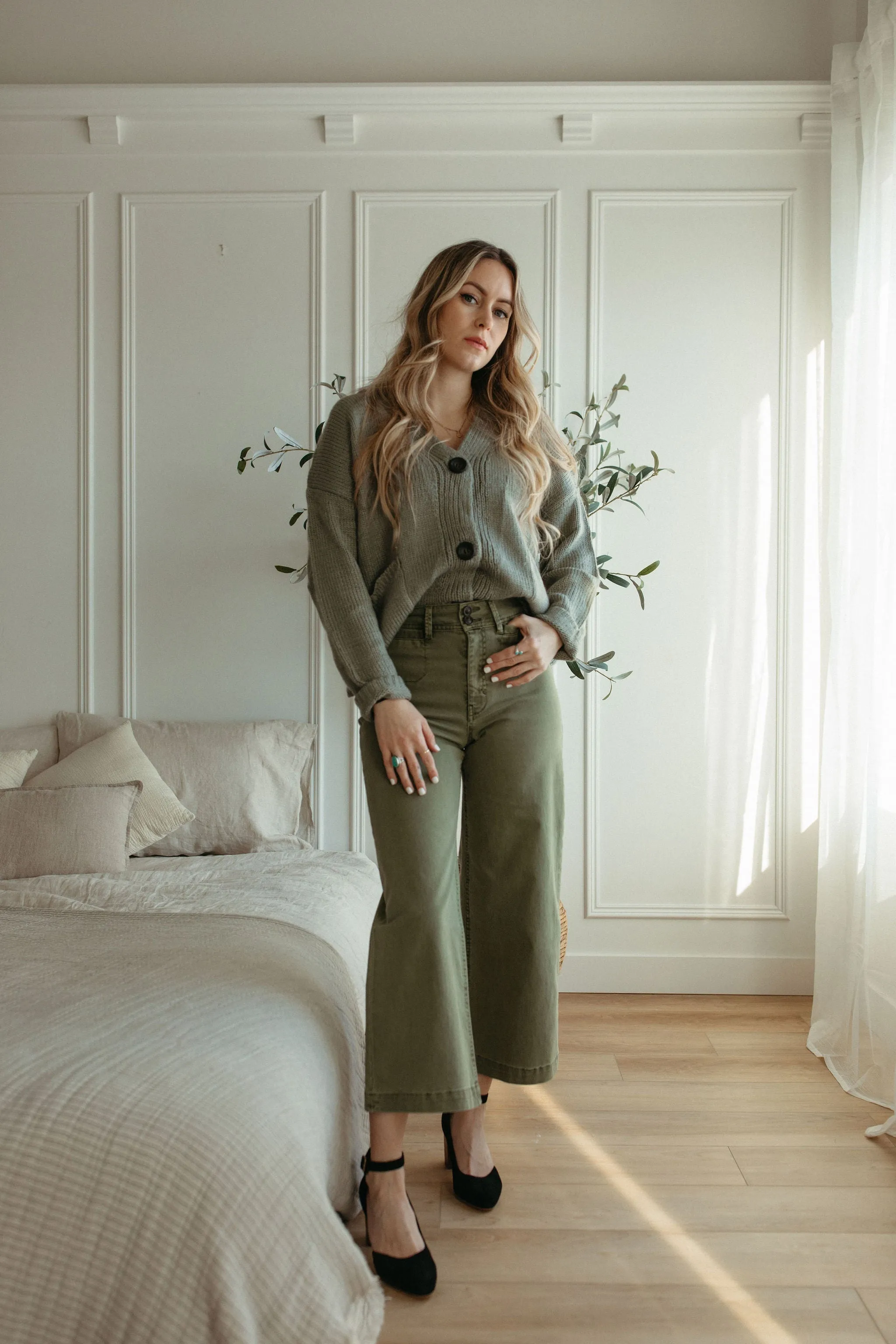 The Ashley Button Cardigan - Desert Sage