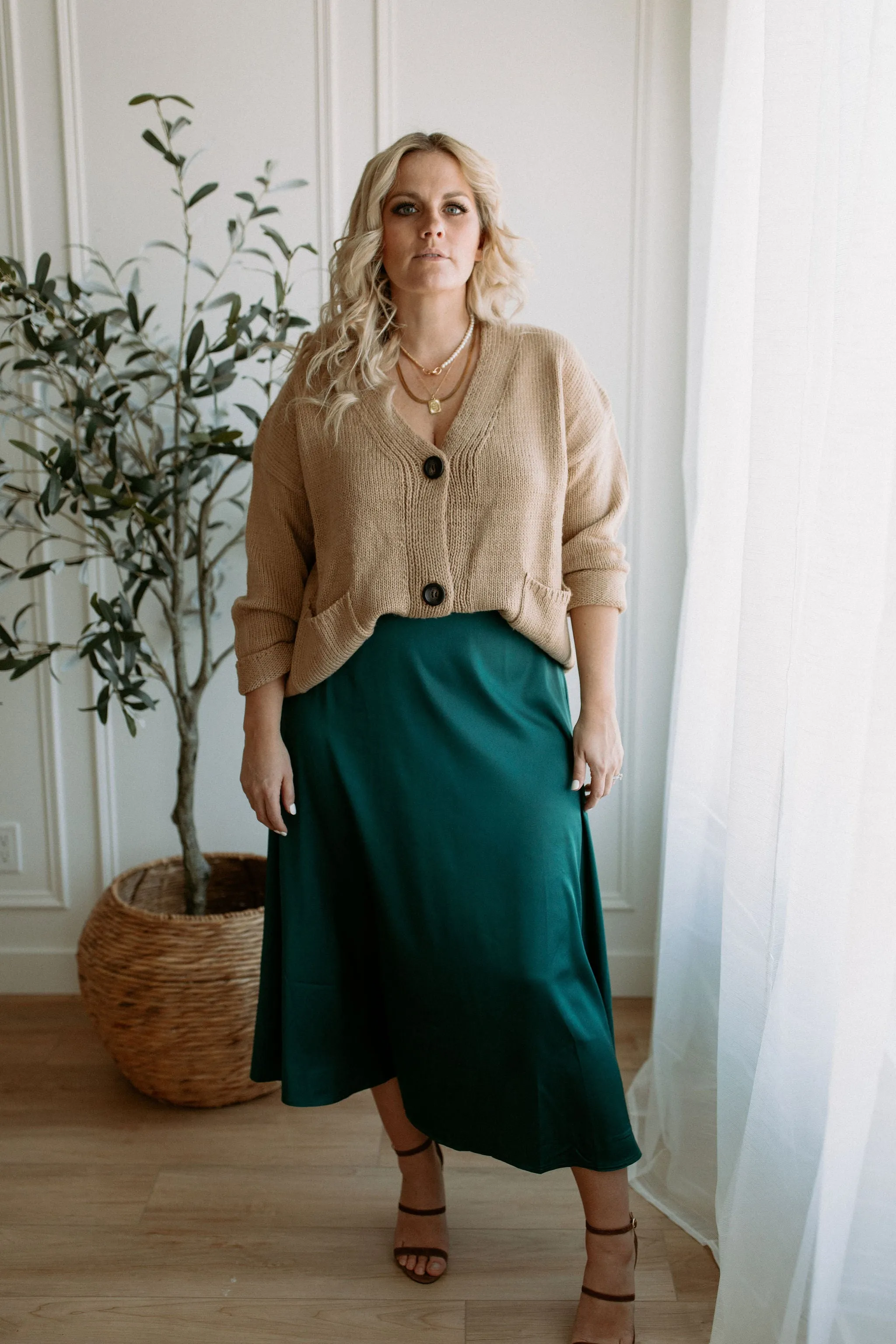 The Ashley Button Cardigan - Latte