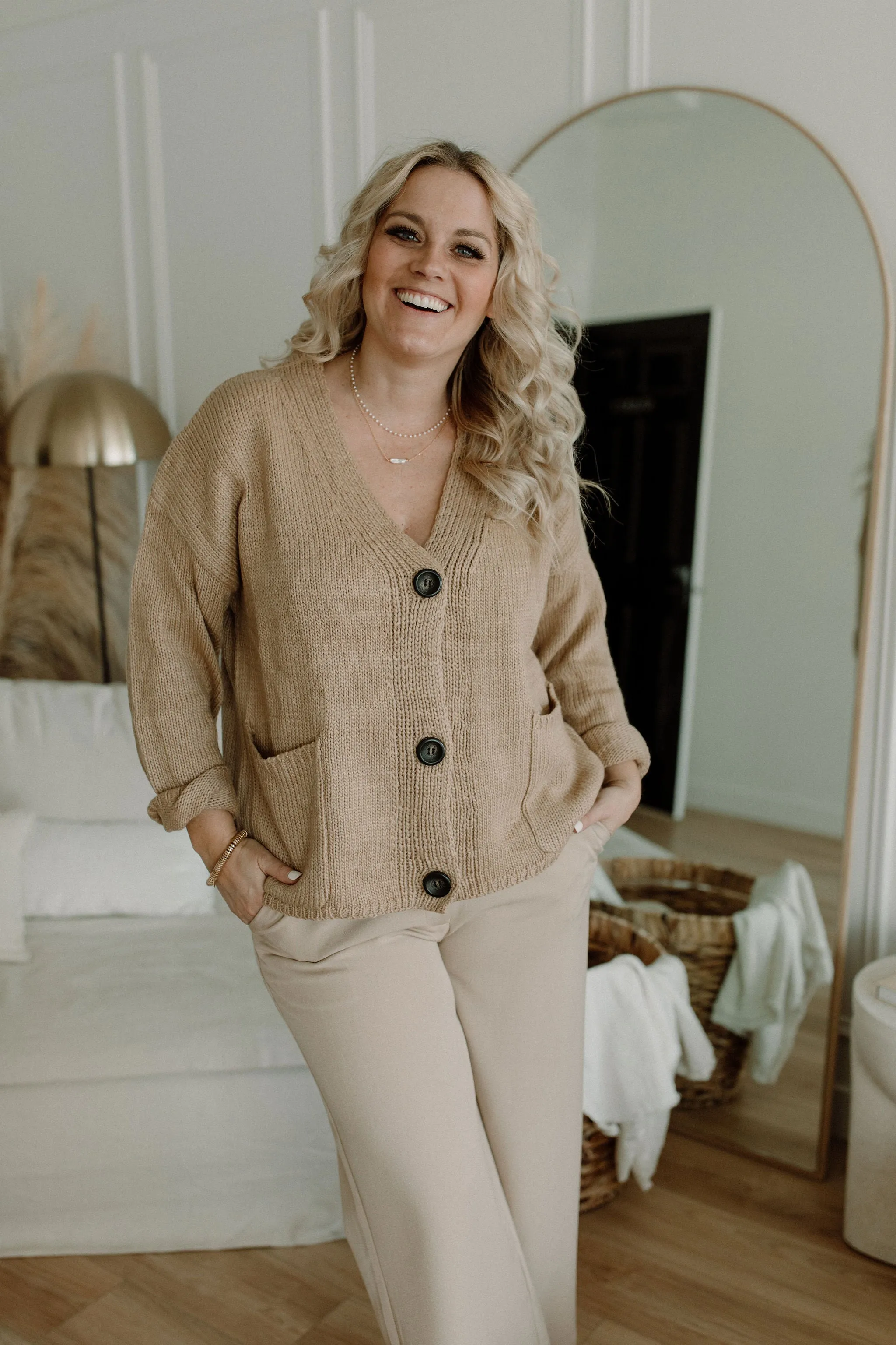 The Ashley Button Cardigan - Latte