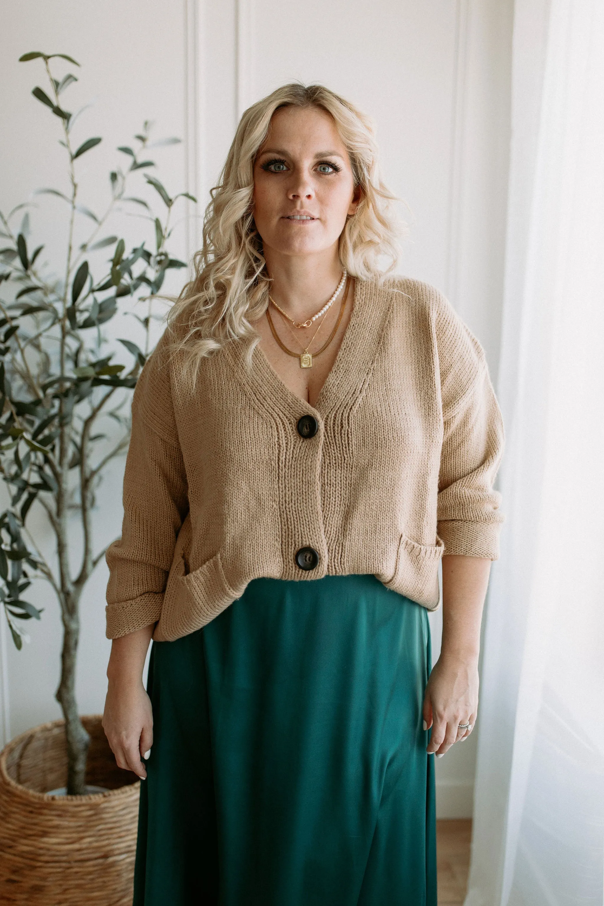 The Ashley Button Cardigan - Latte
