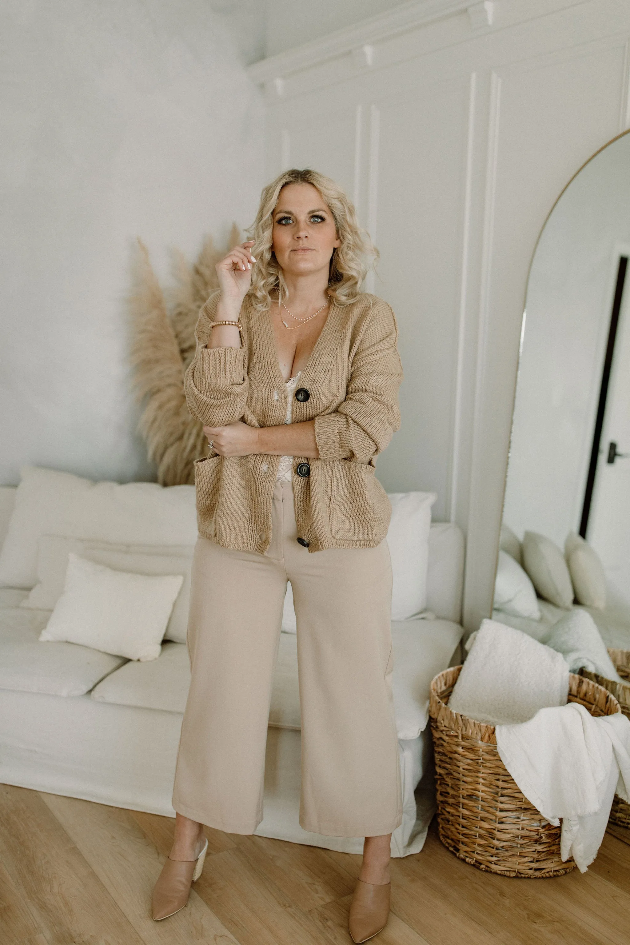 The Ashley Button Cardigan - Latte