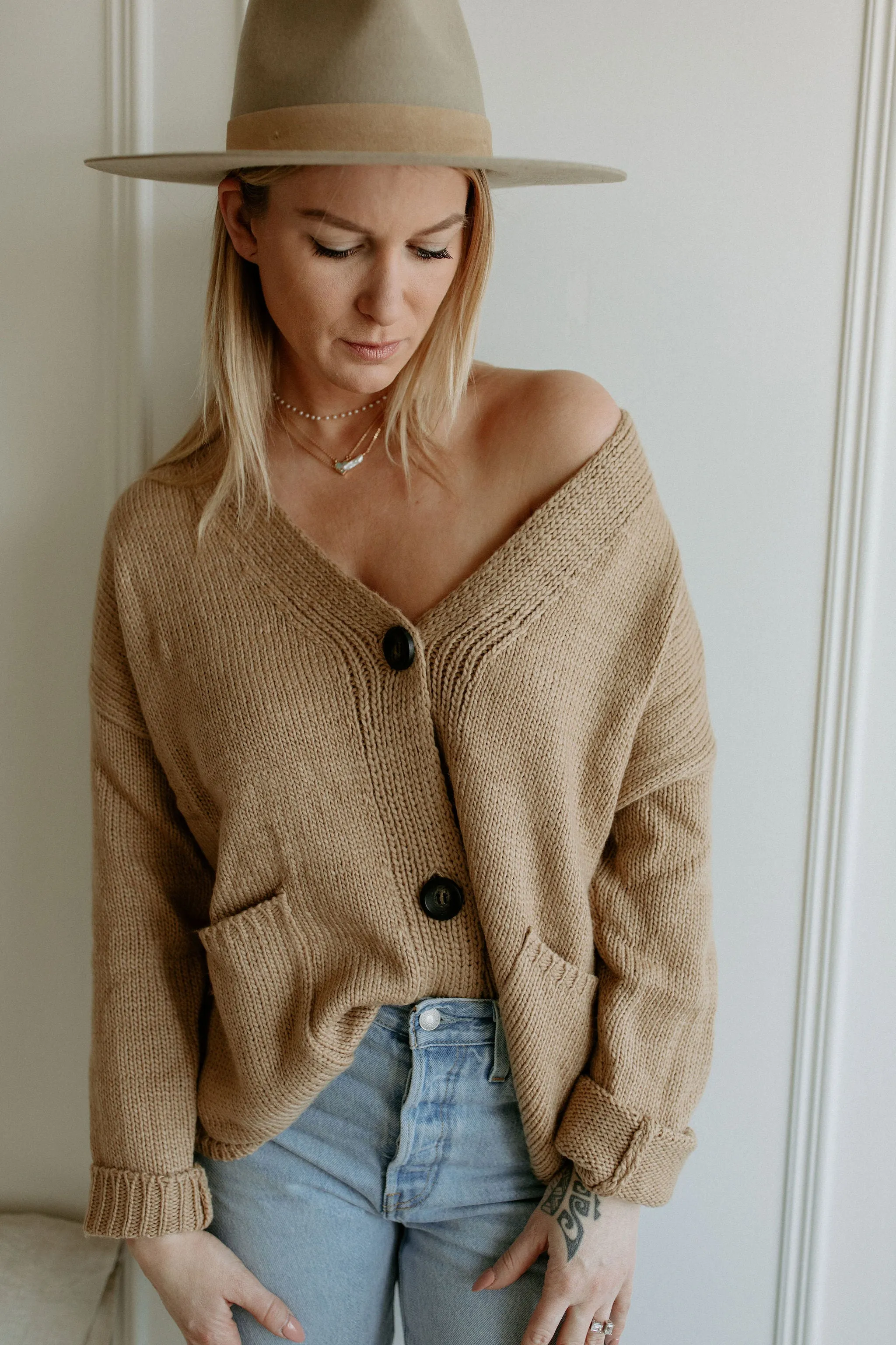 The Ashley Button Cardigan - Latte