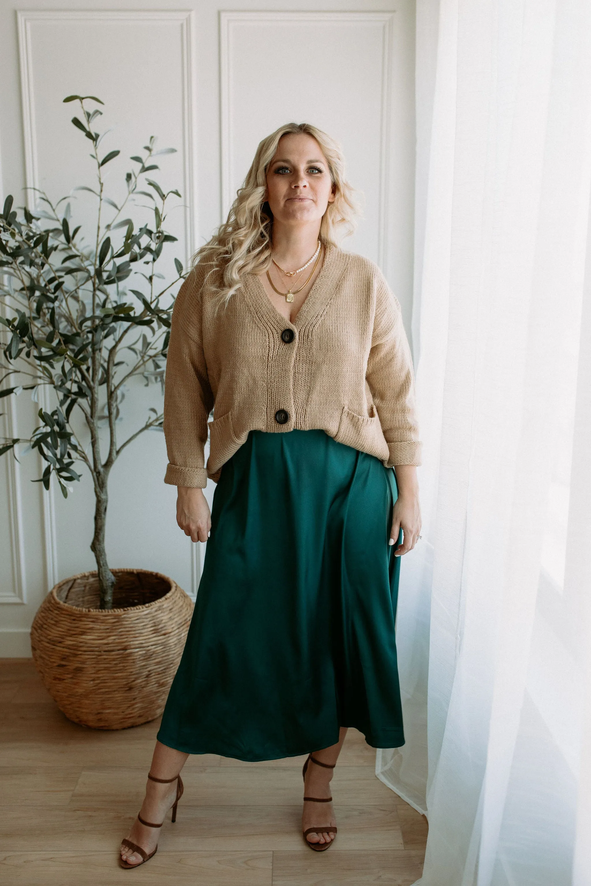 The Ashley Button Cardigan - Latte