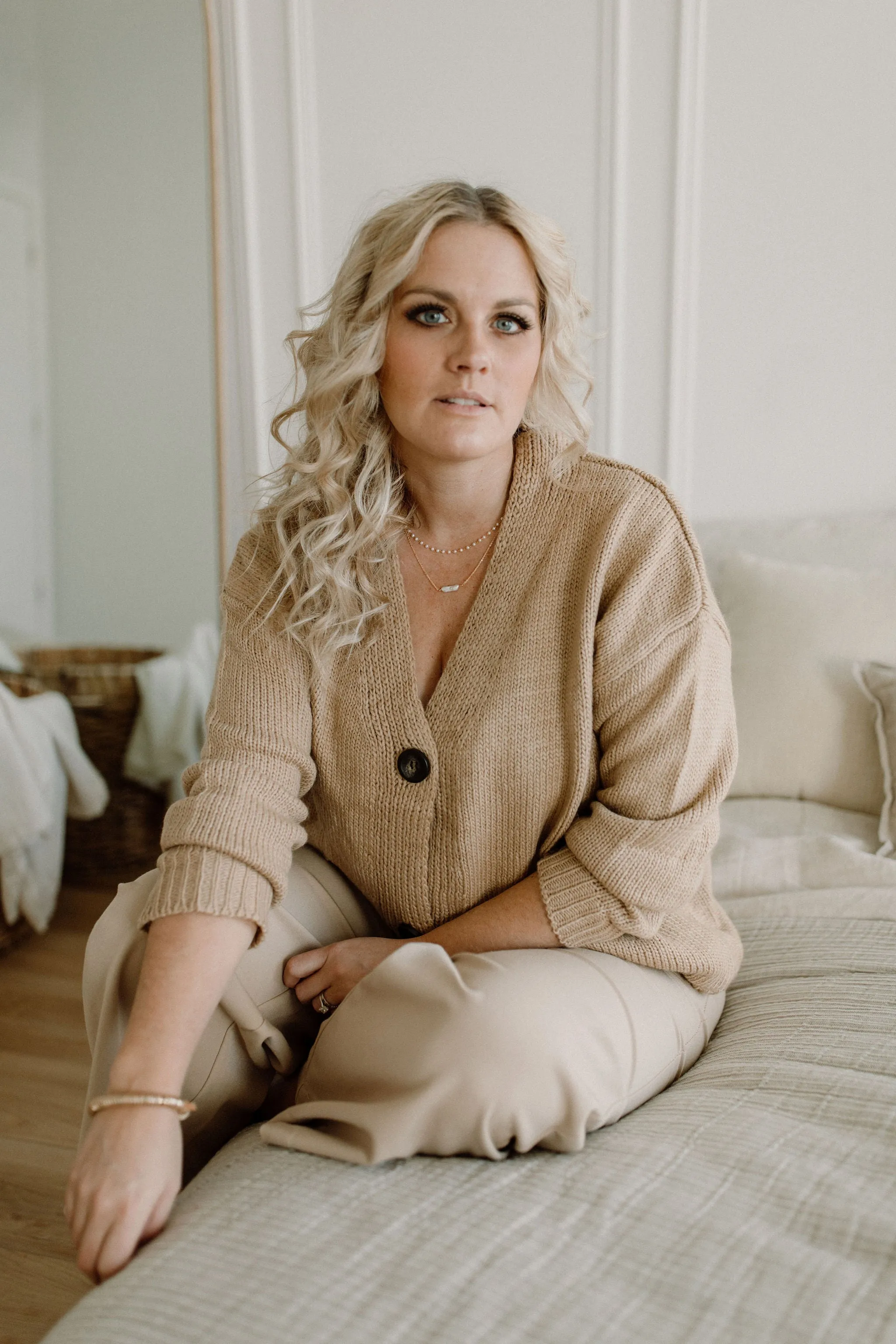 The Ashley Button Cardigan - Latte