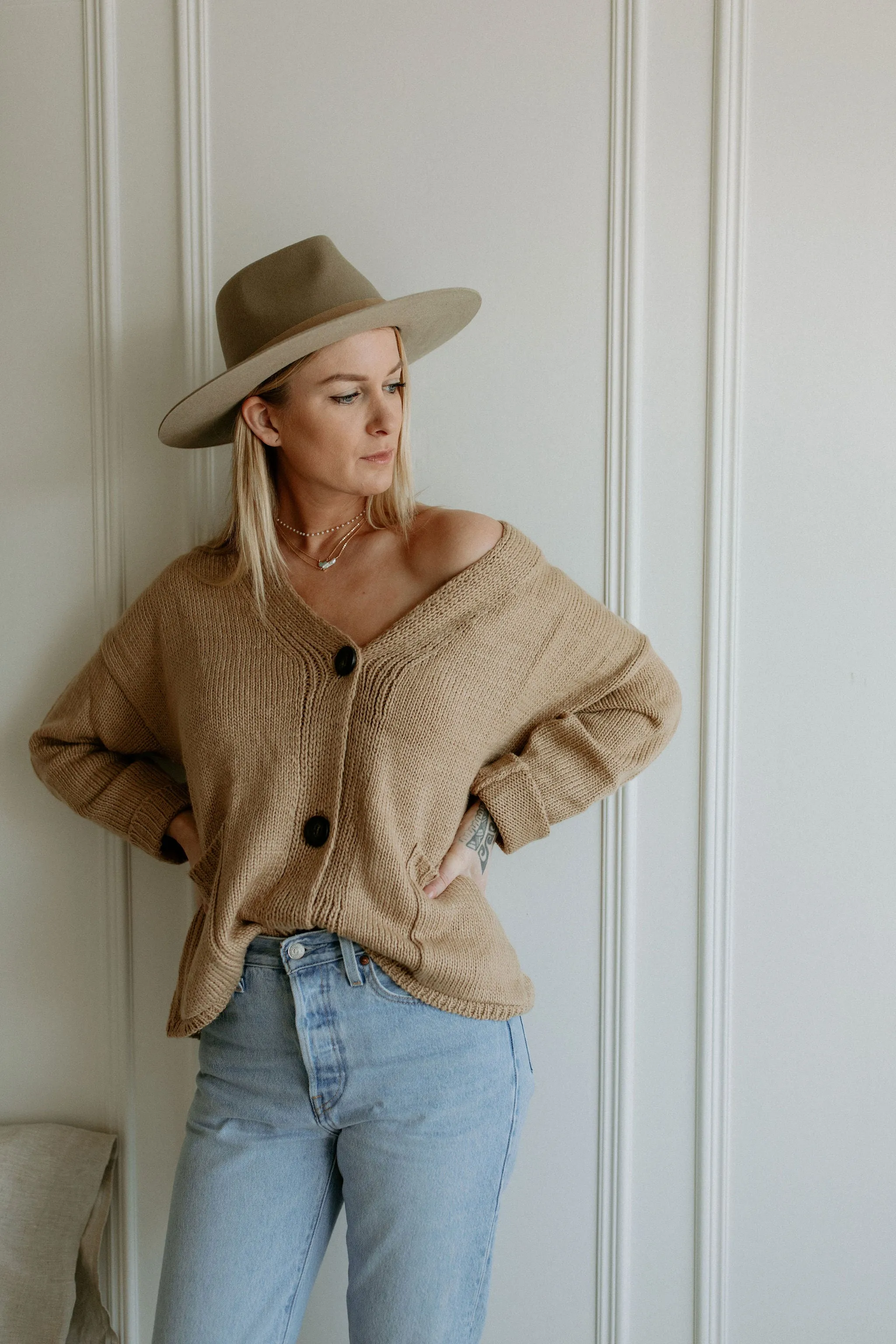 The Ashley Button Cardigan - Latte
