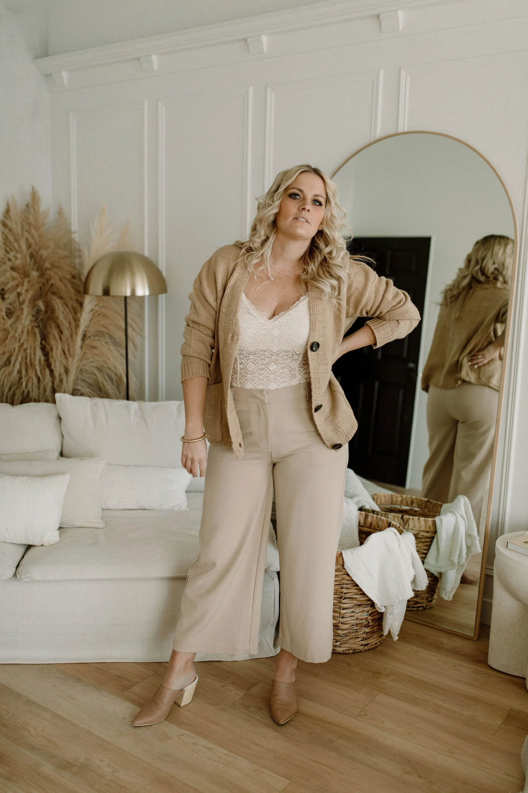 The Ashley Button Cardigan - Latte