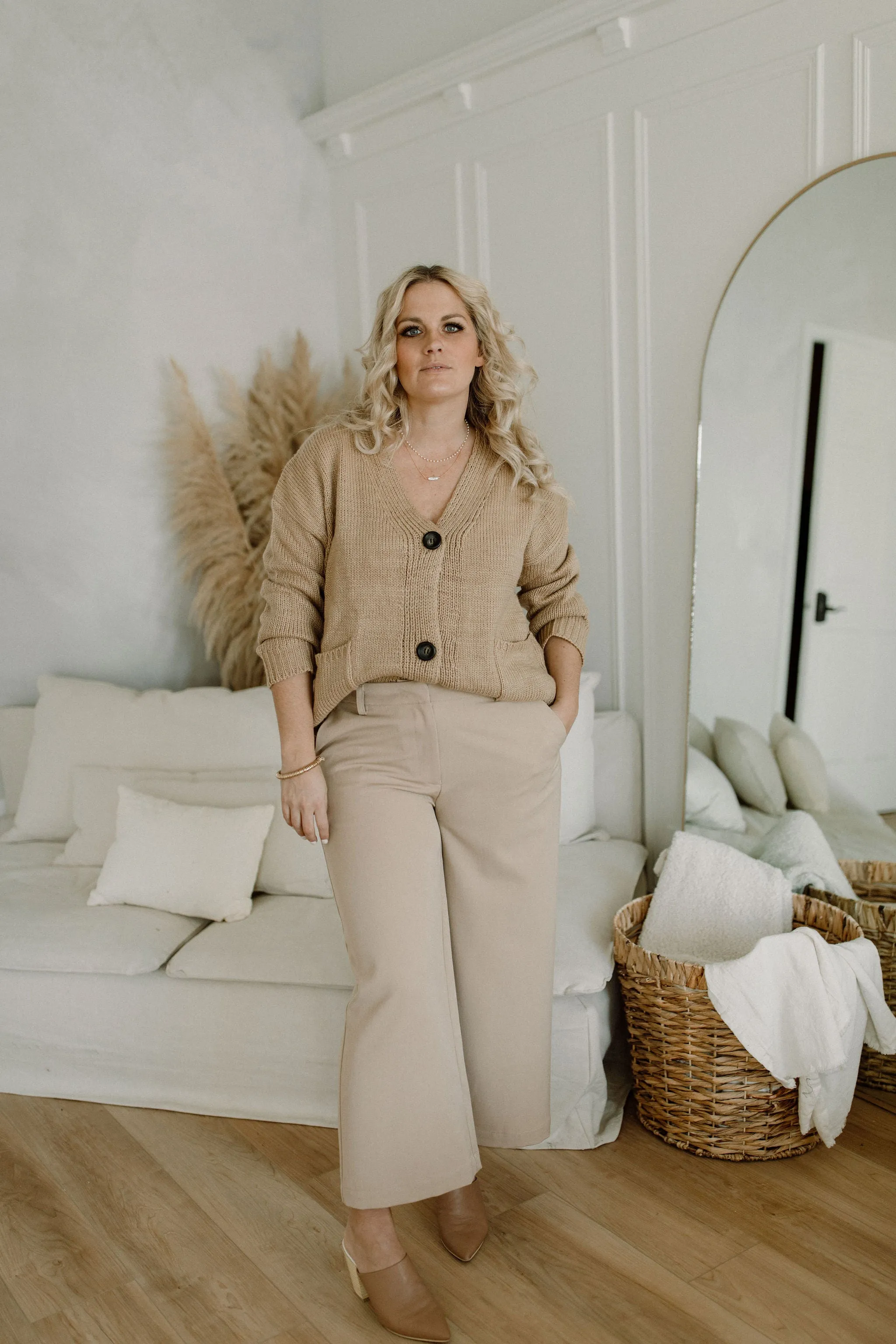 The Ashley Button Cardigan - Latte