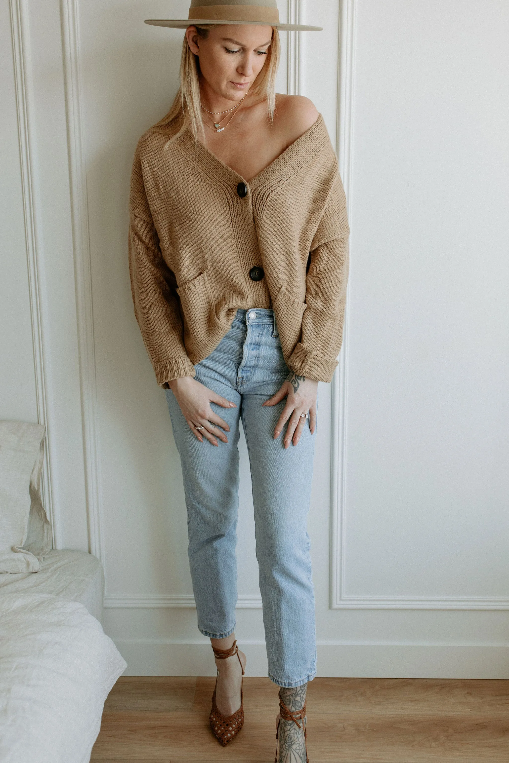 The Ashley Button Cardigan - Latte