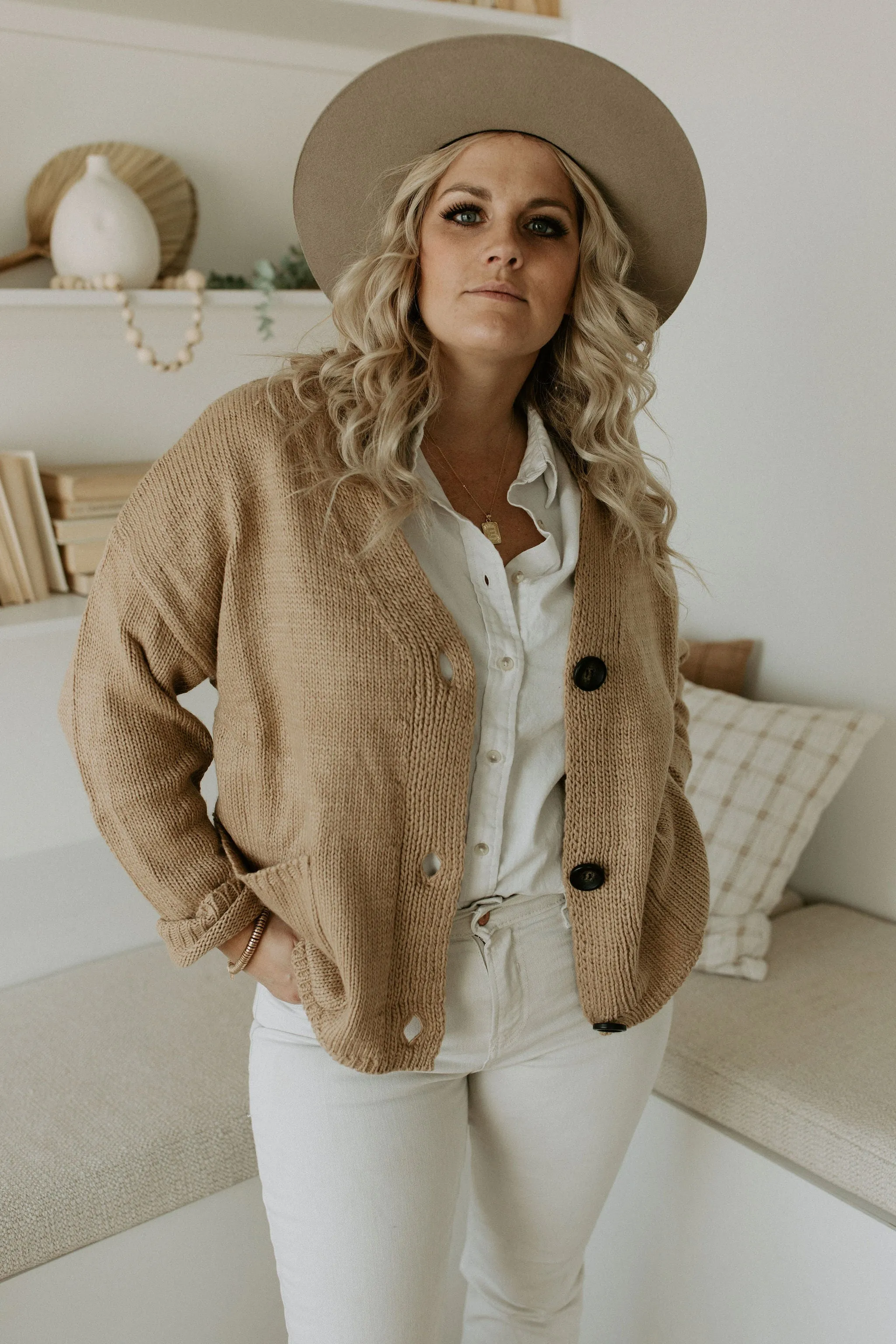 The Ashley Button Cardigan - Latte