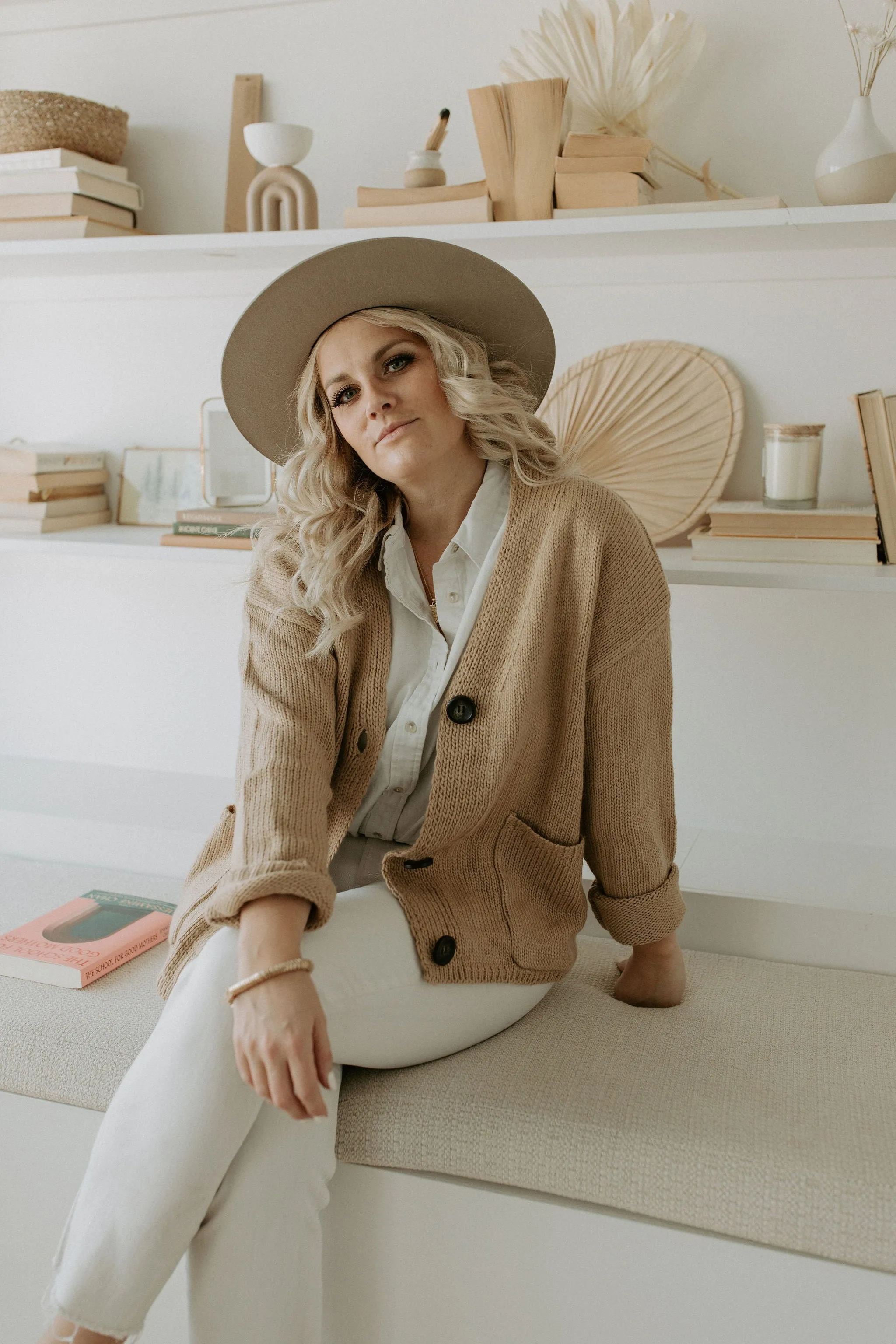 The Ashley Button Cardigan - Latte