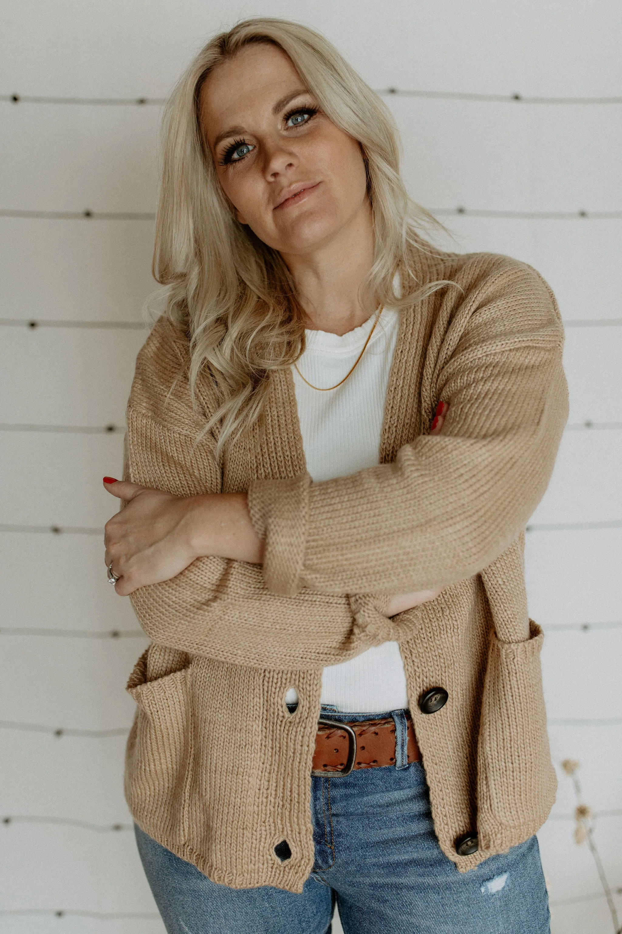 The Ashley Button Cardigan - Latte