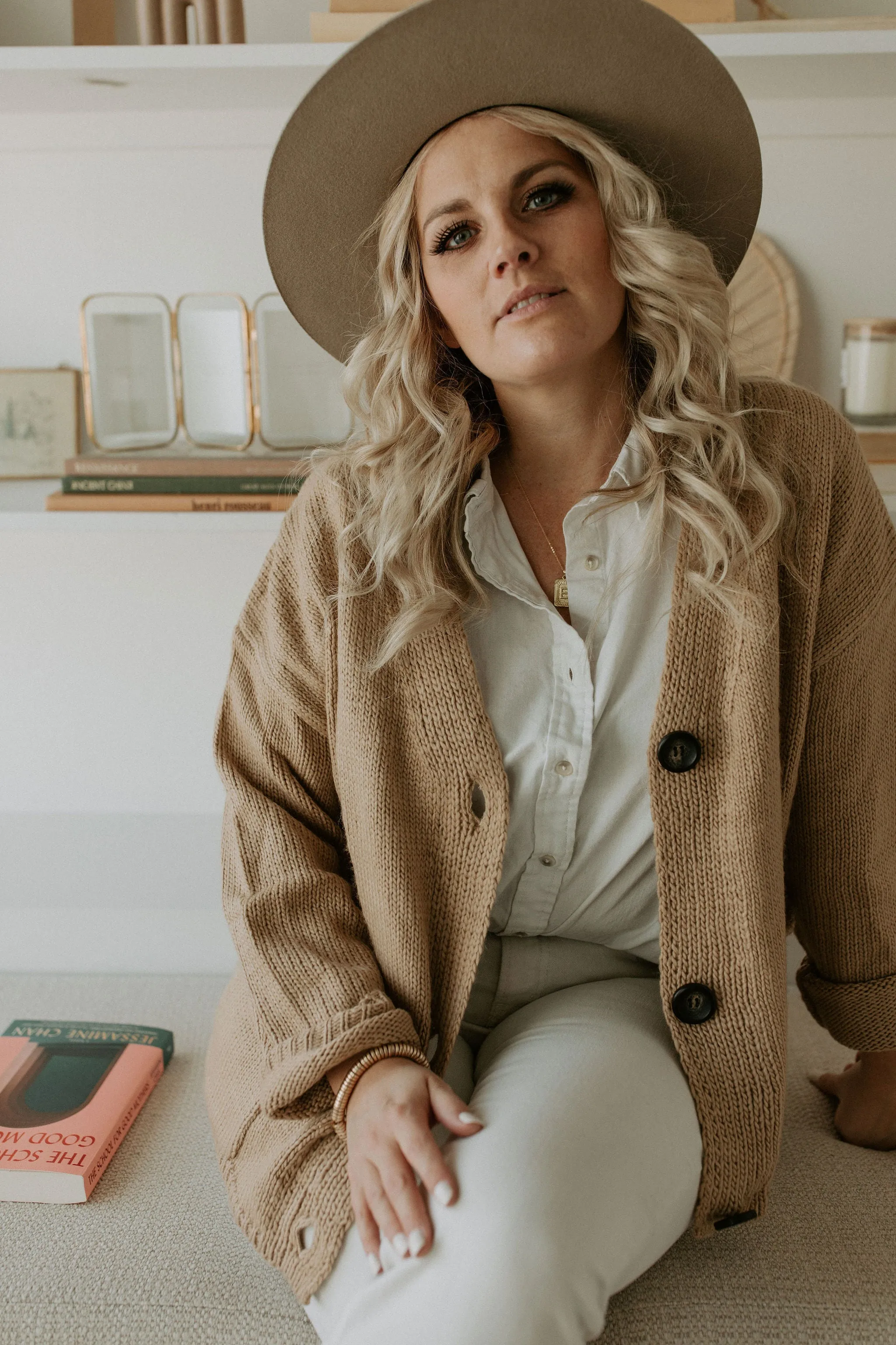 The Ashley Button Cardigan - Latte