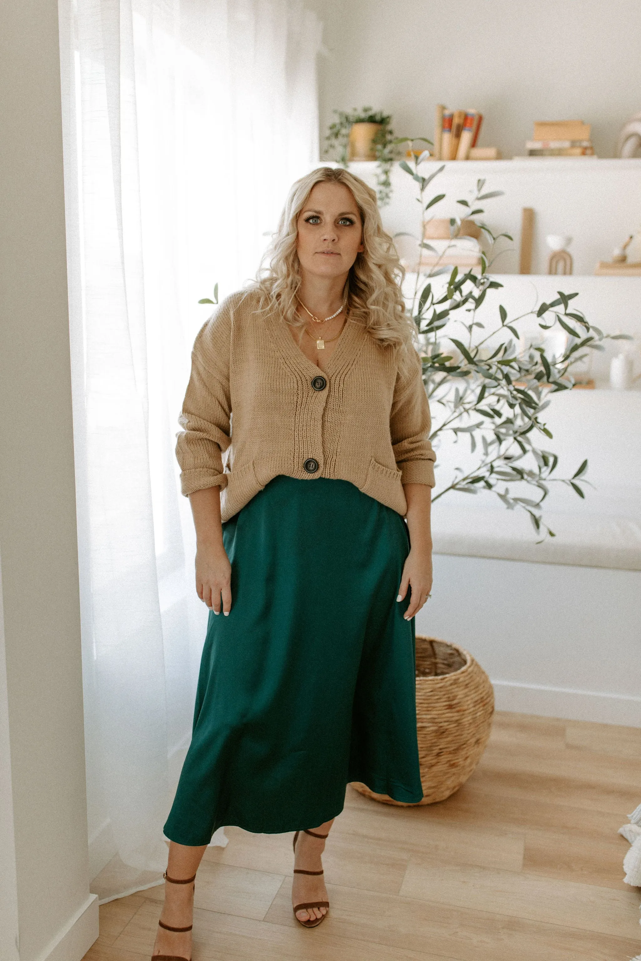The Ashley Button Cardigan - Latte