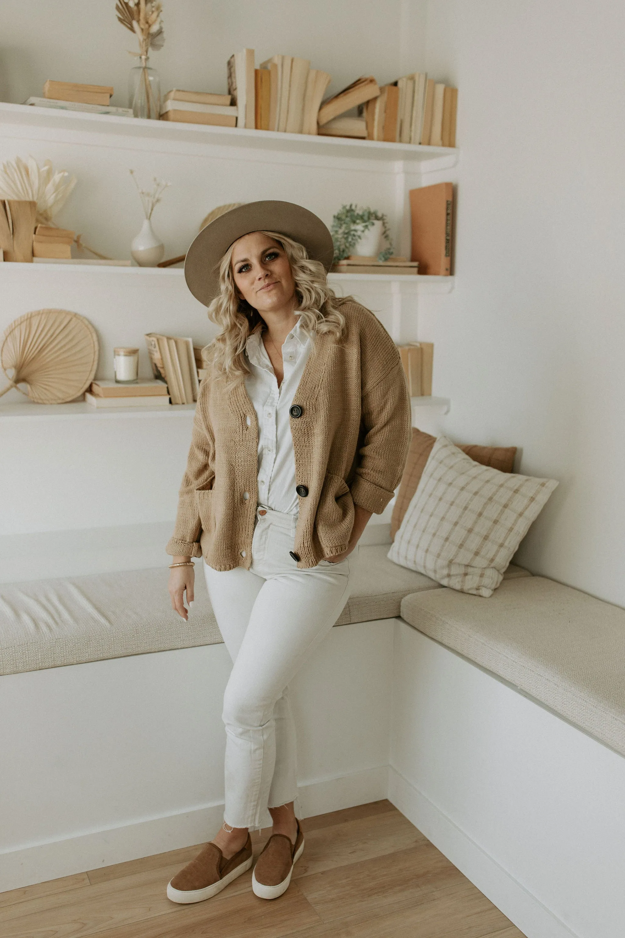 The Ashley Button Cardigan - Latte