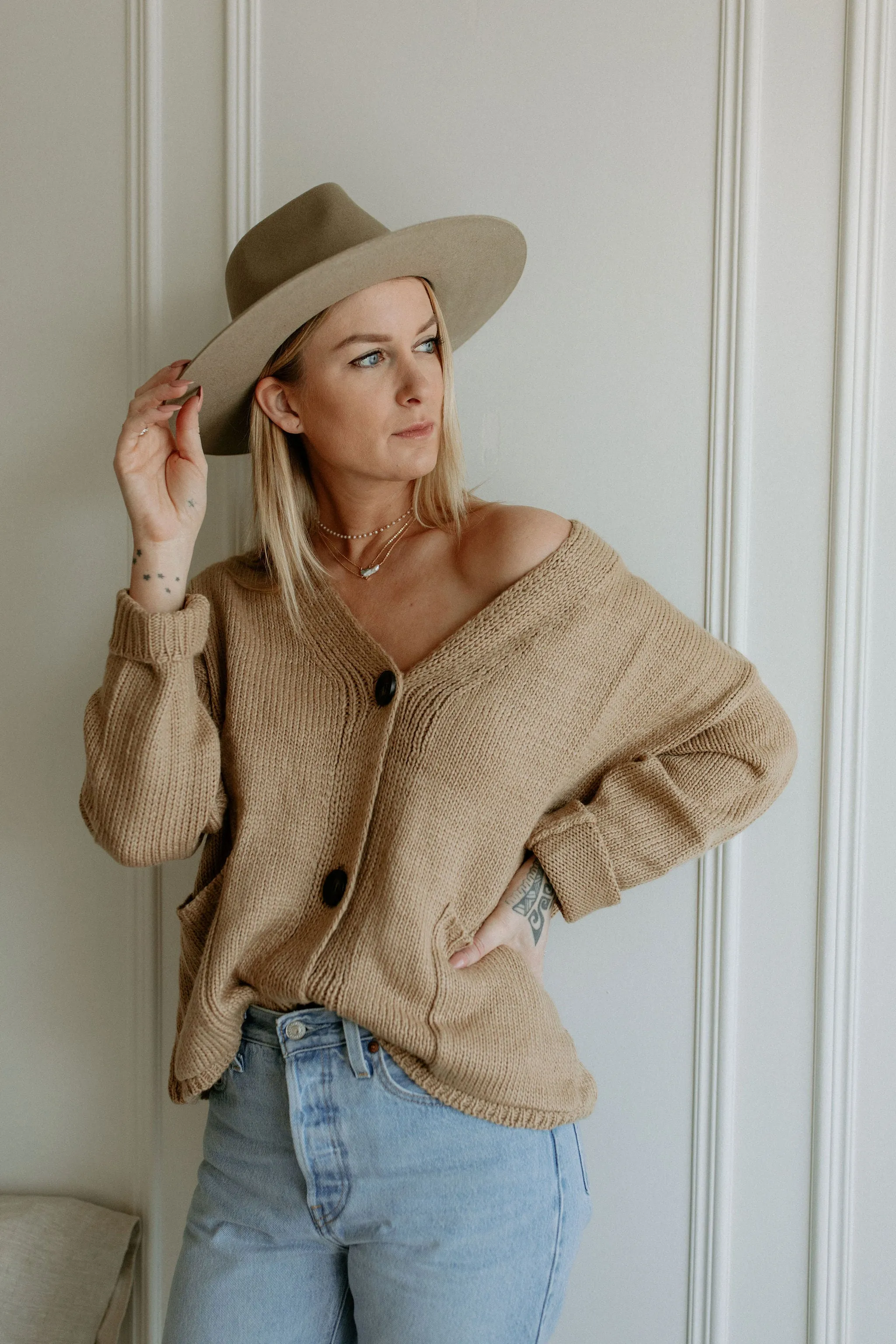 The Ashley Button Cardigan - Latte