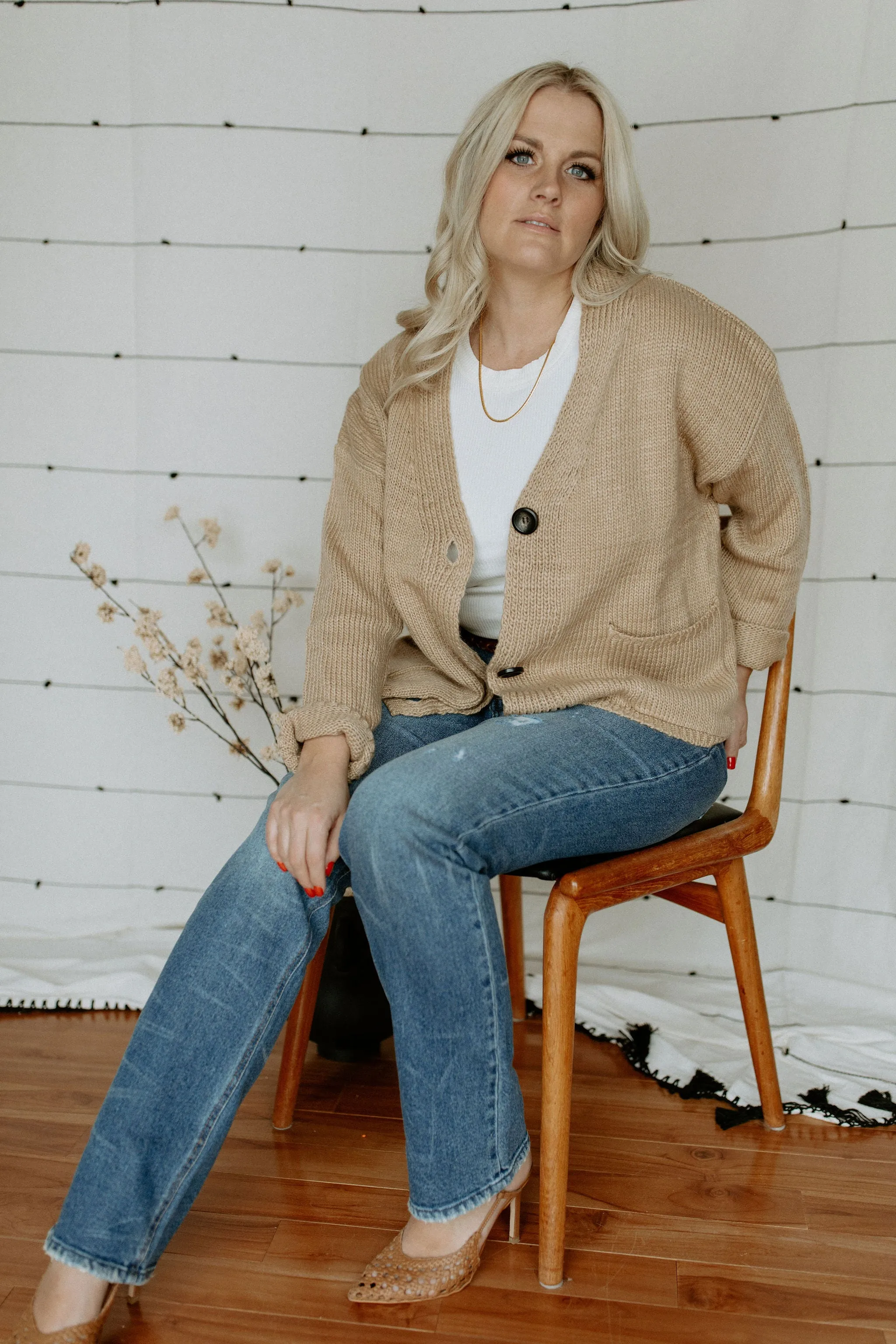 The Ashley Button Cardigan - Latte