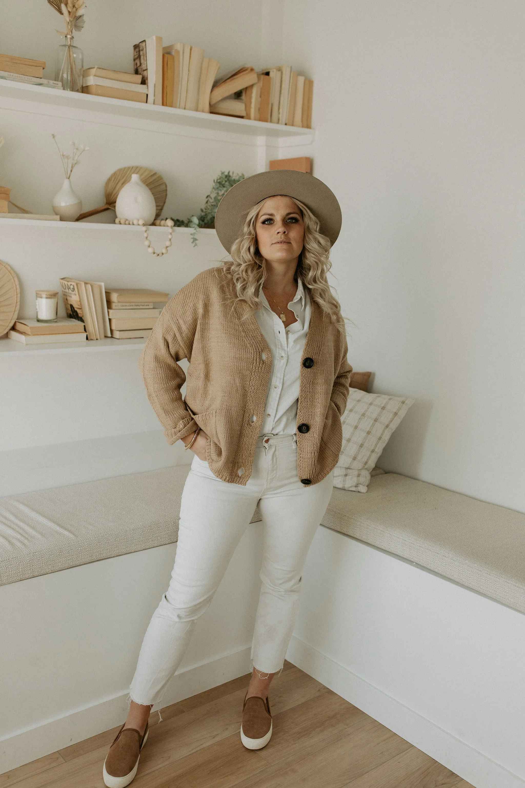 The Ashley Button Cardigan - Latte