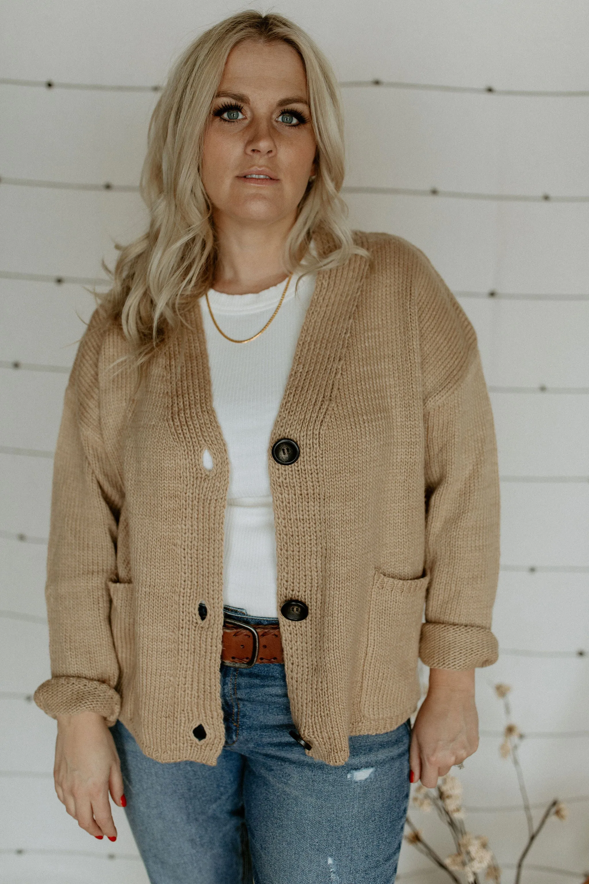 The Ashley Button Cardigan - Latte