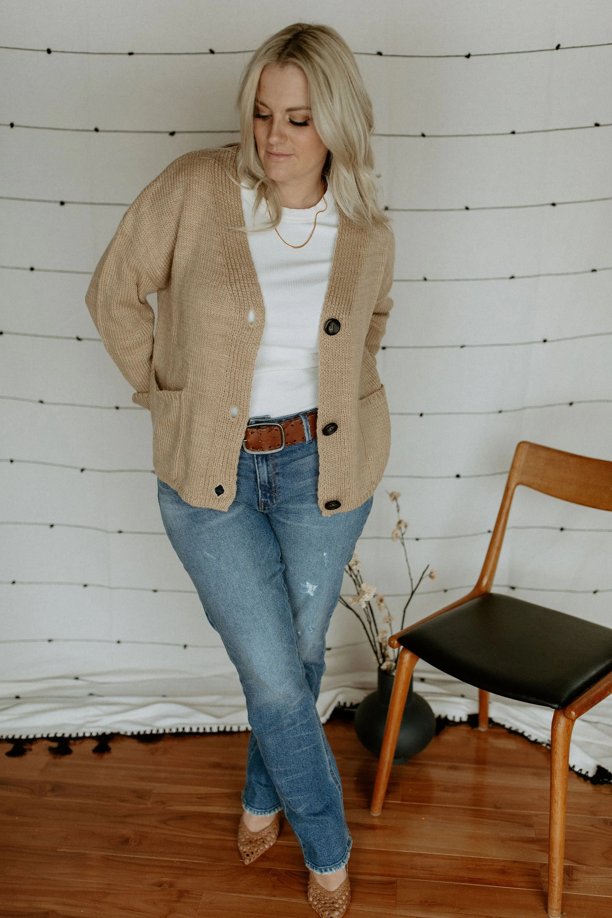 The Ashley Button Cardigan - Latte
