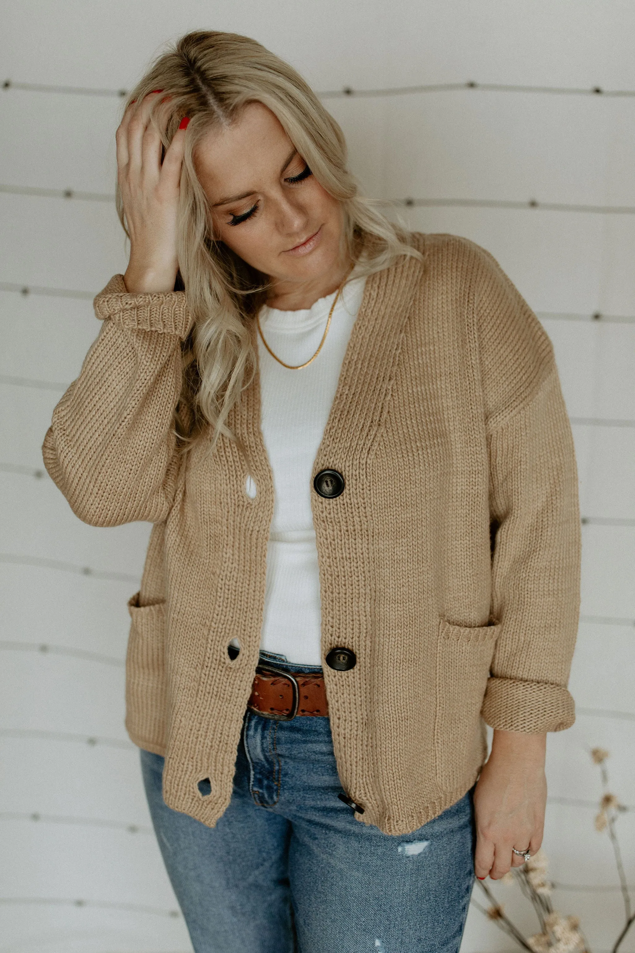 The Ashley Button Cardigan - Latte