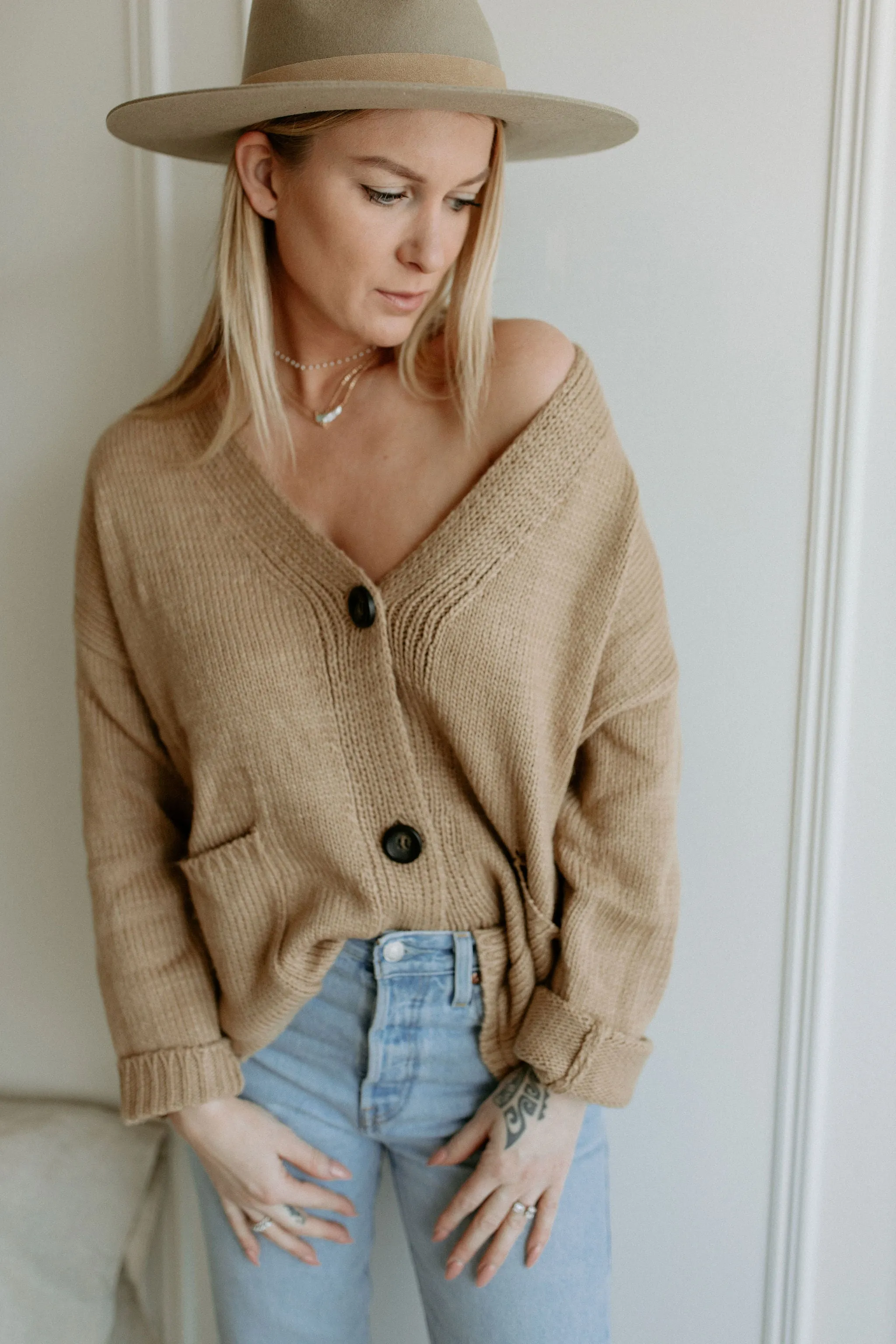 The Ashley Button Cardigan - Latte