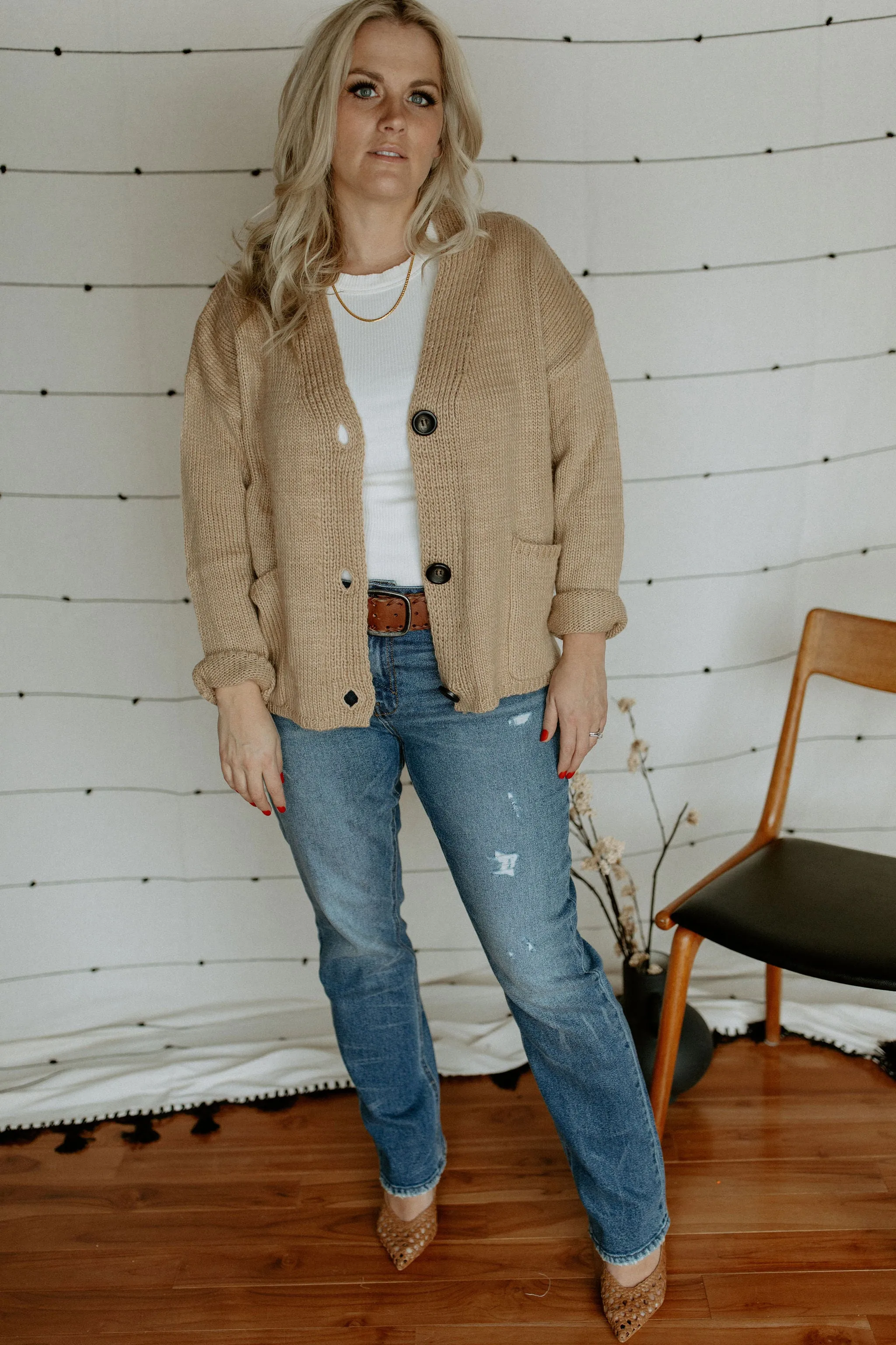 The Ashley Button Cardigan - Latte