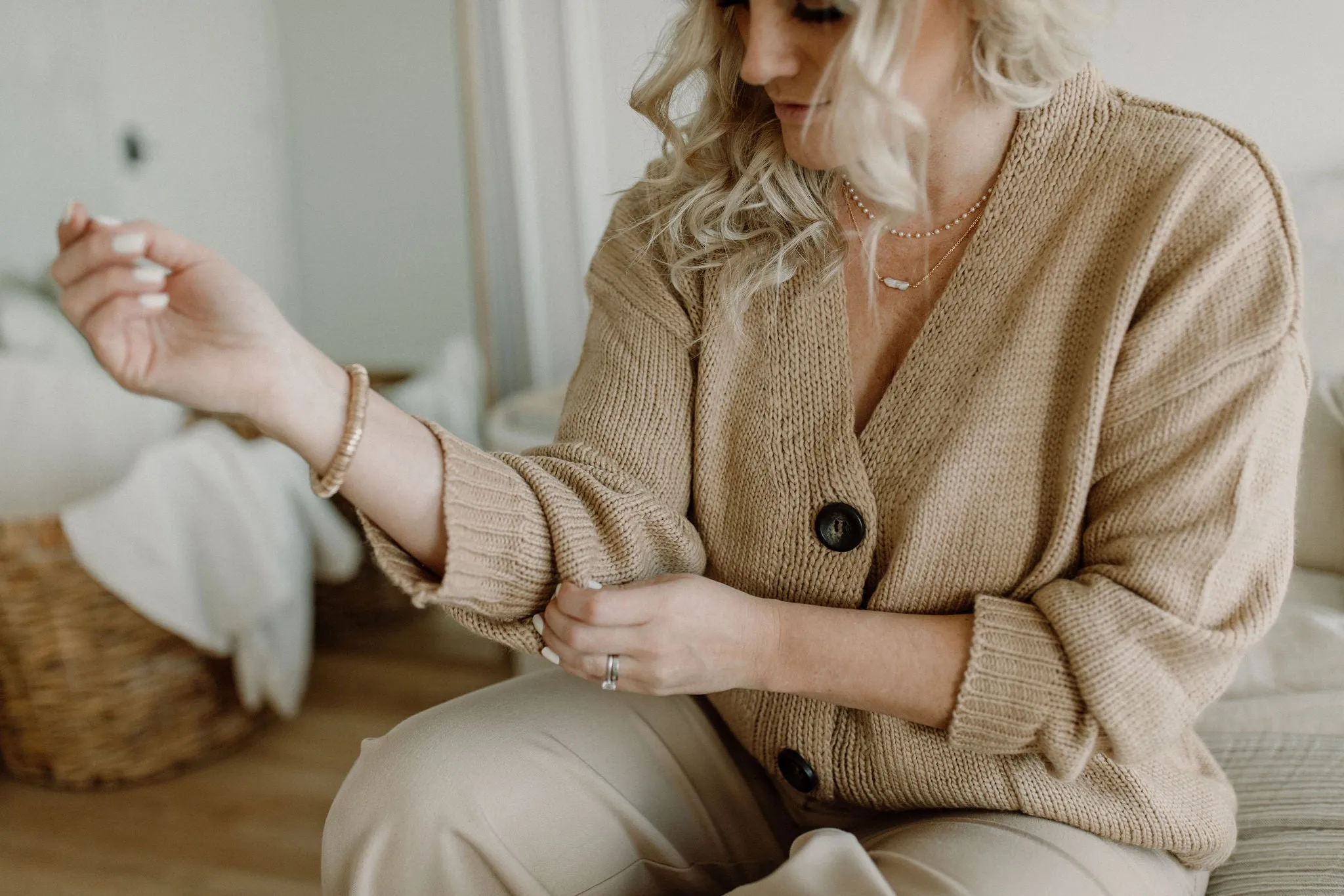 The Ashley Button Cardigan - Latte