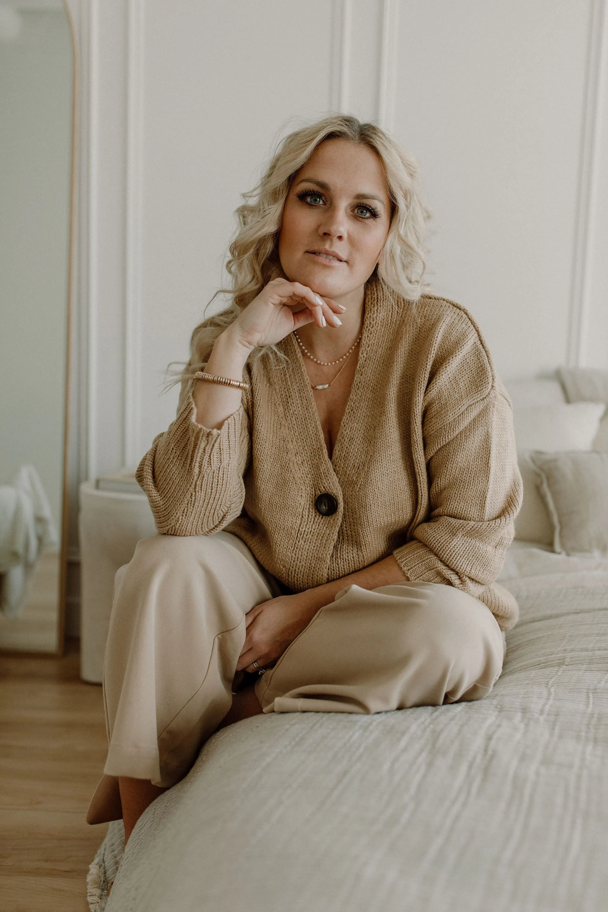 The Ashley Button Cardigan - Latte