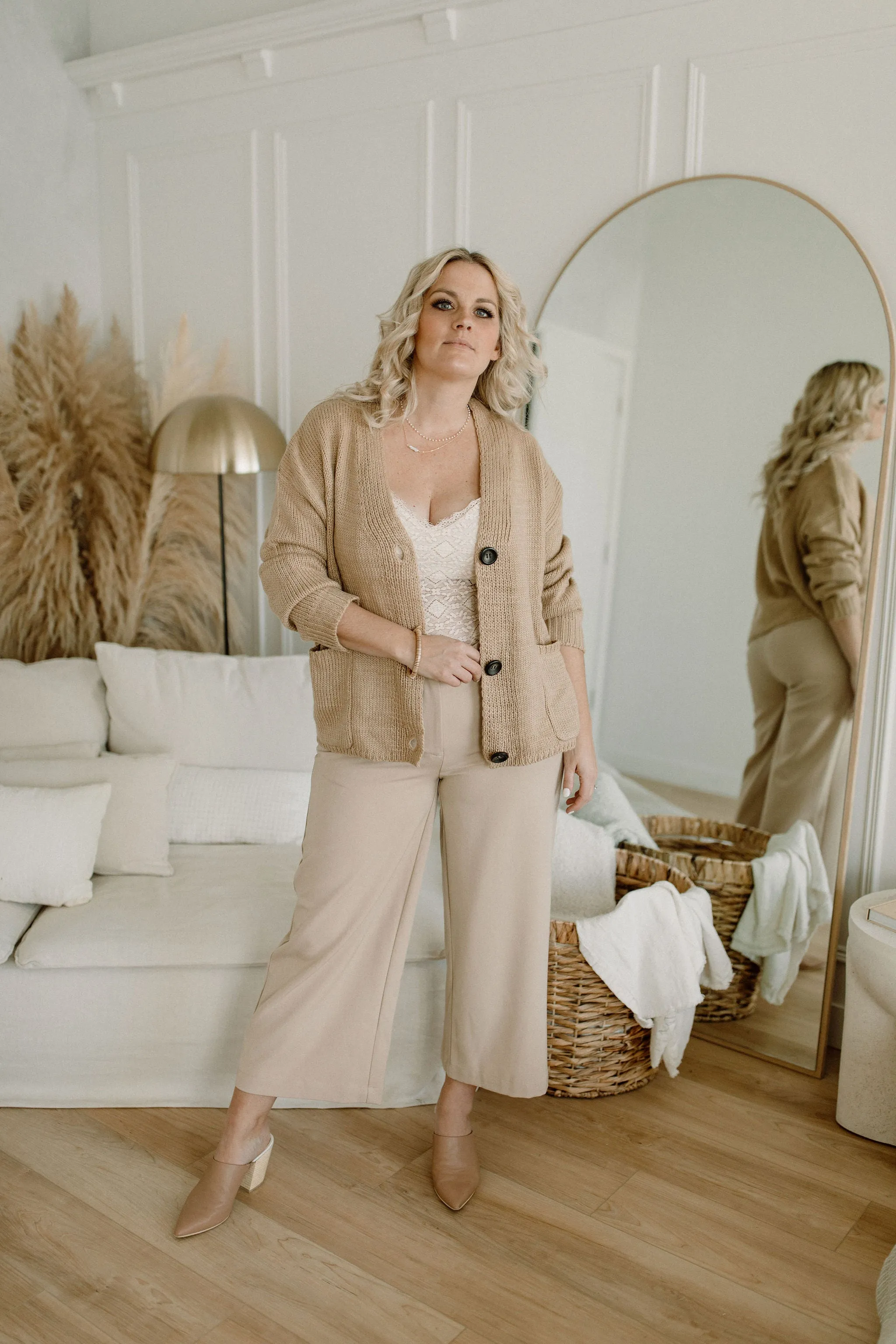 The Ashley Button Cardigan - Latte