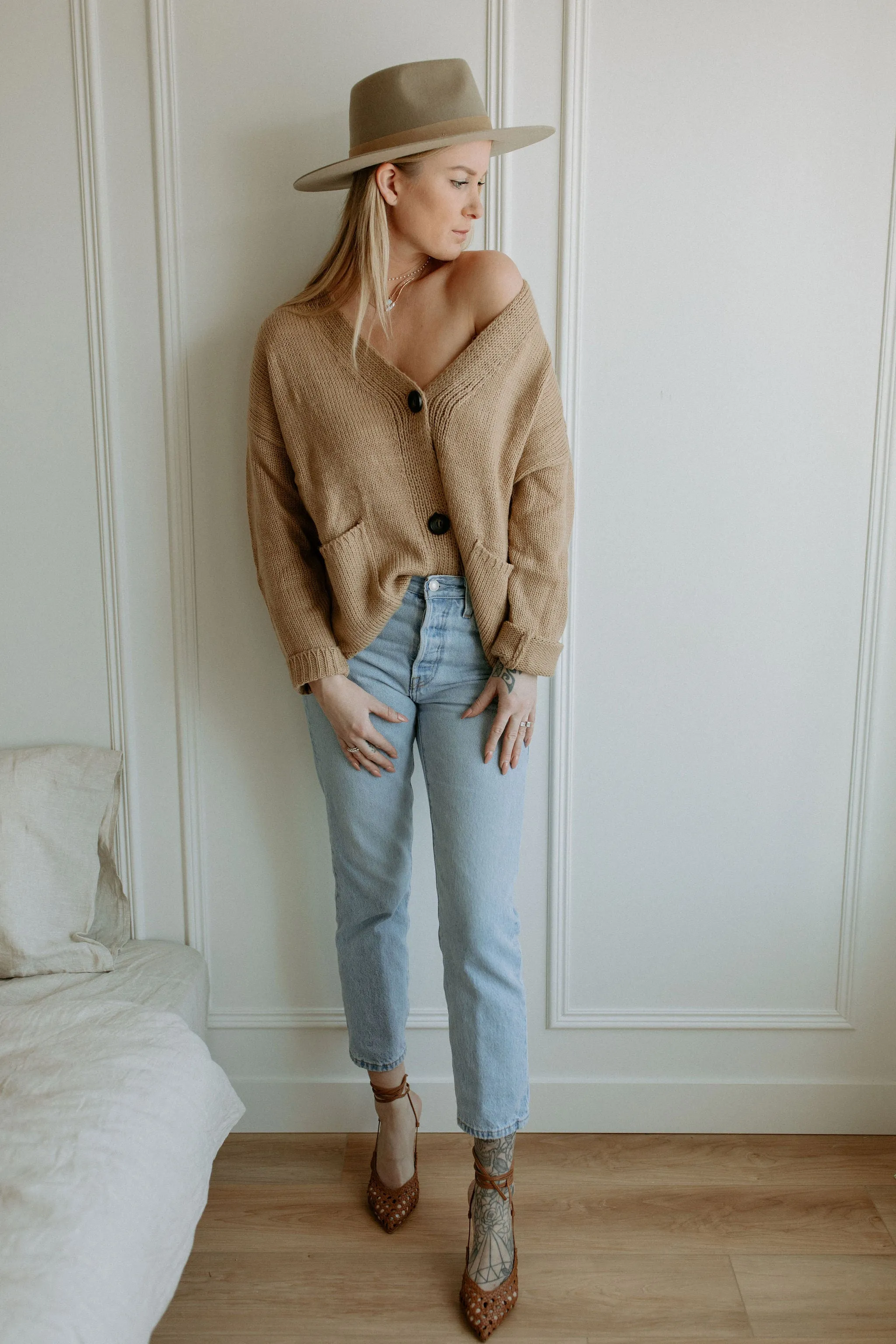 The Ashley Button Cardigan - Latte