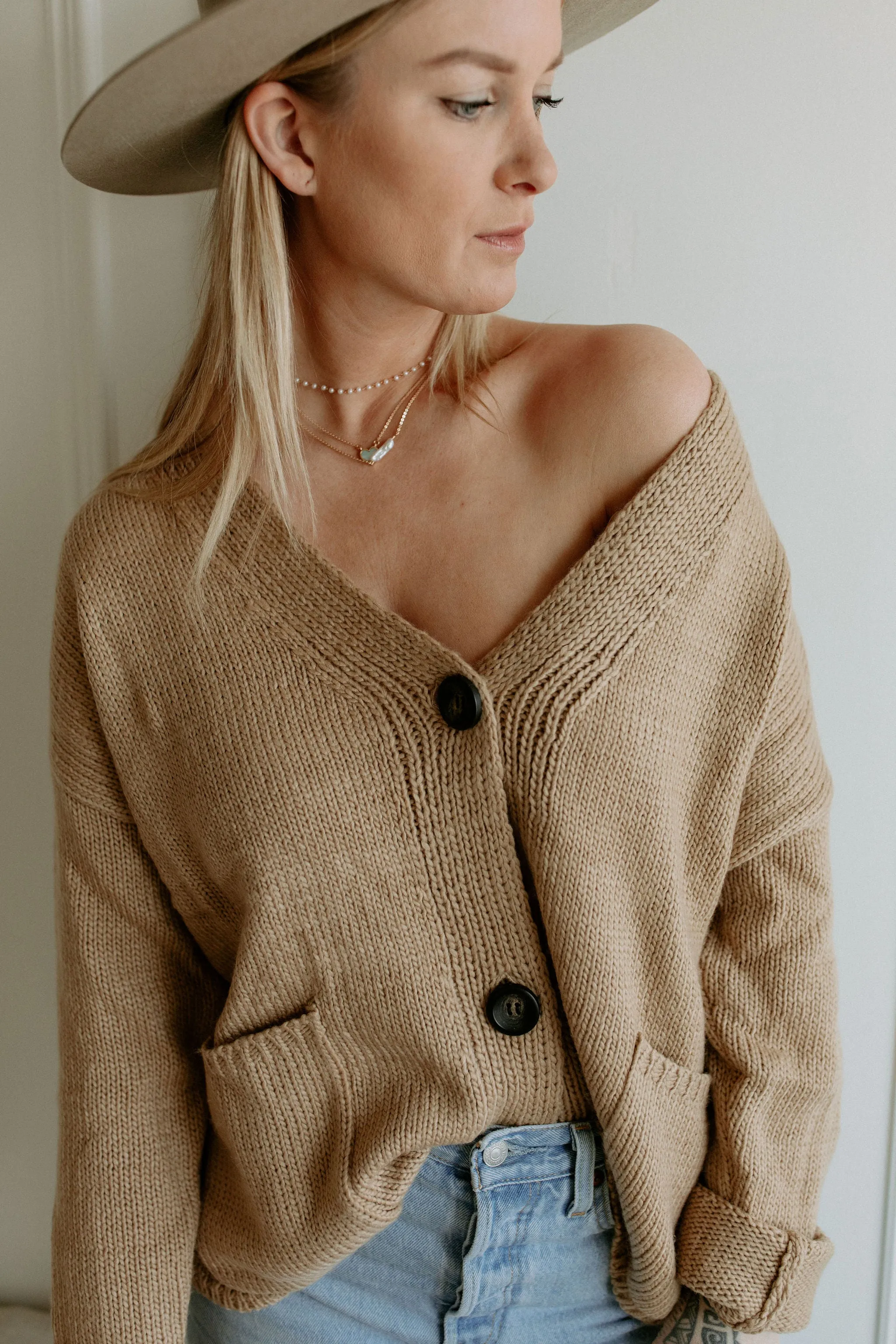The Ashley Button Cardigan - Latte