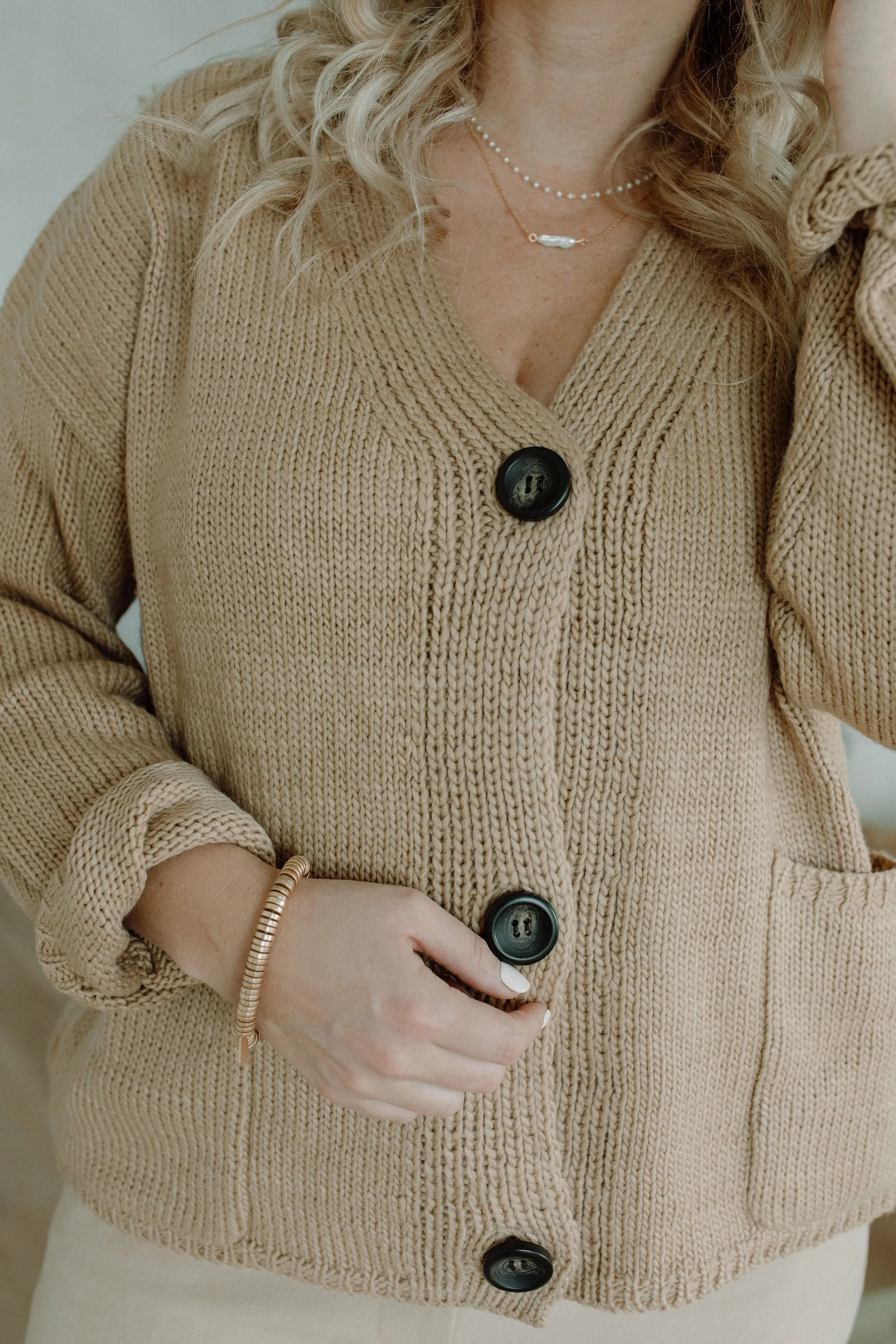 The Ashley Button Cardigan - Latte