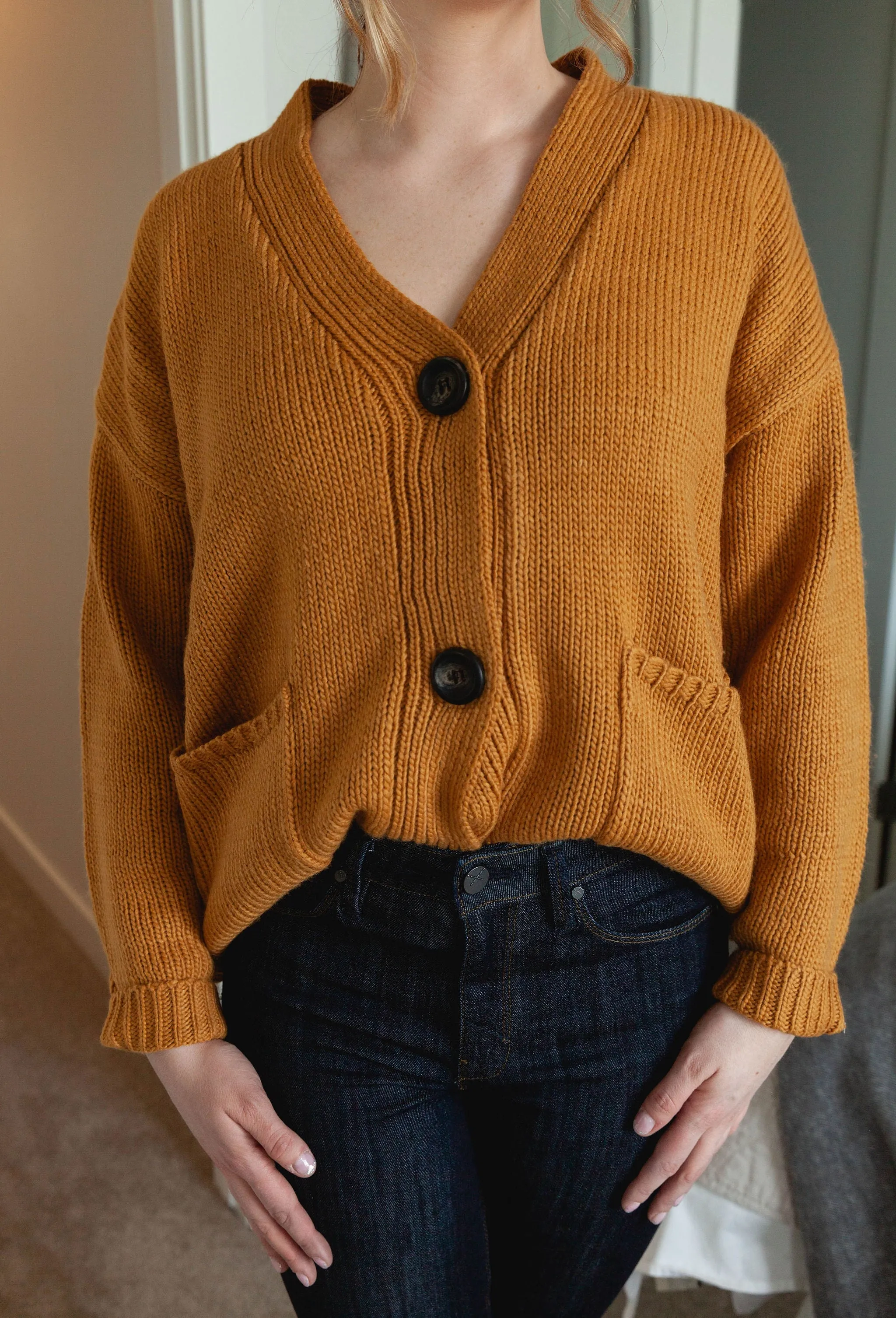 The Ashley Button Cardigan - Mustard