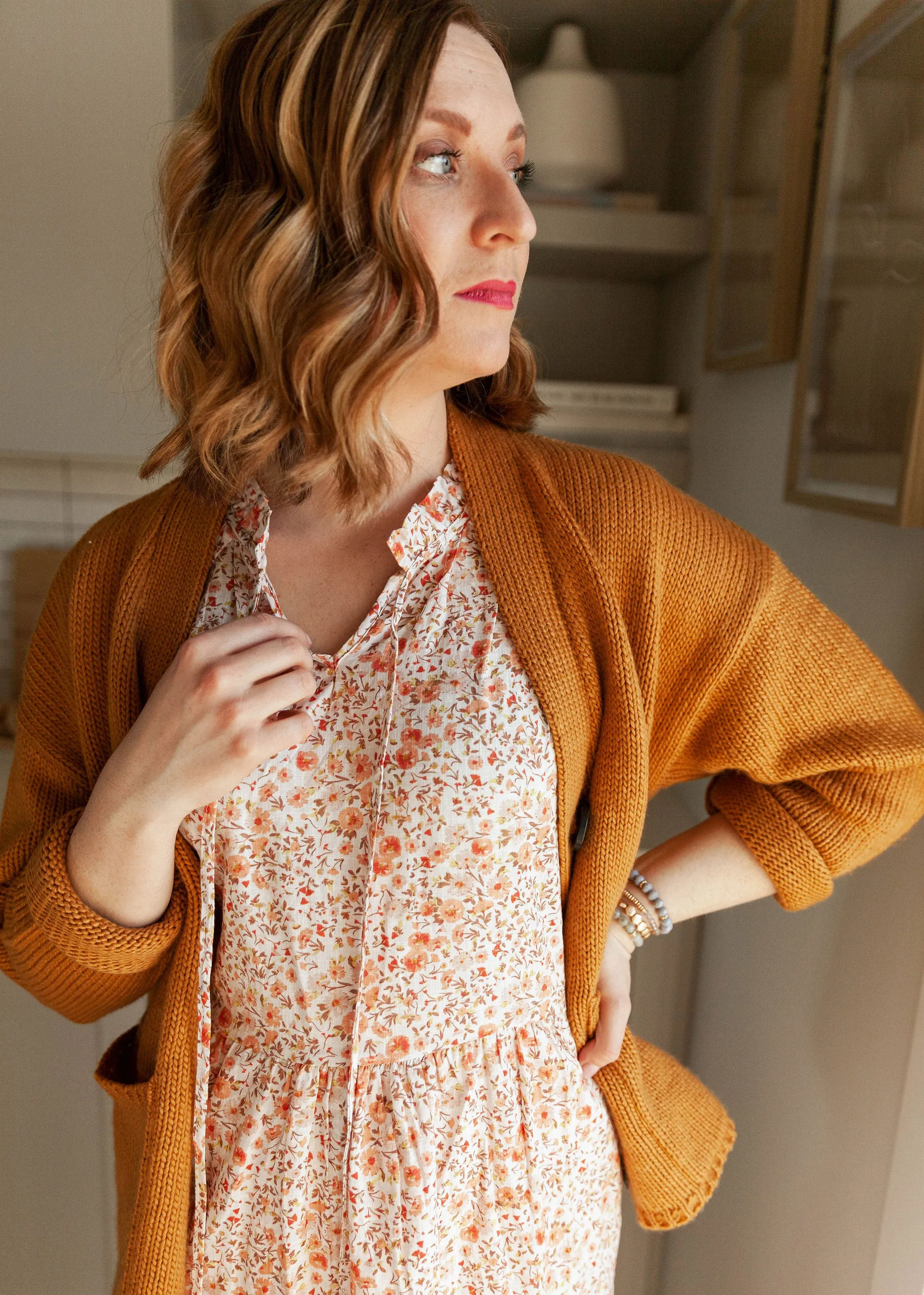 The Ashley Button Cardigan - Mustard