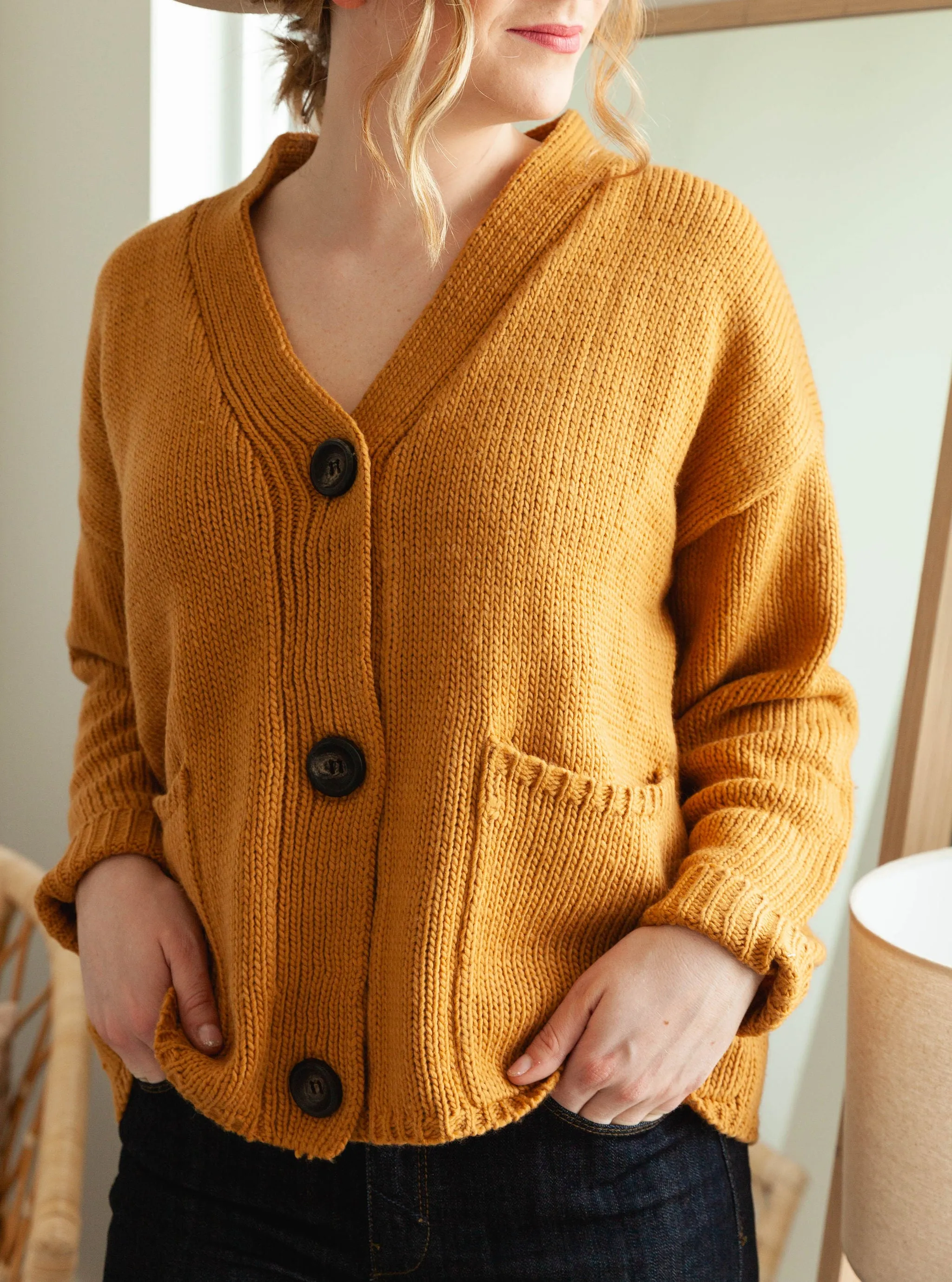 The Ashley Button Cardigan - Mustard