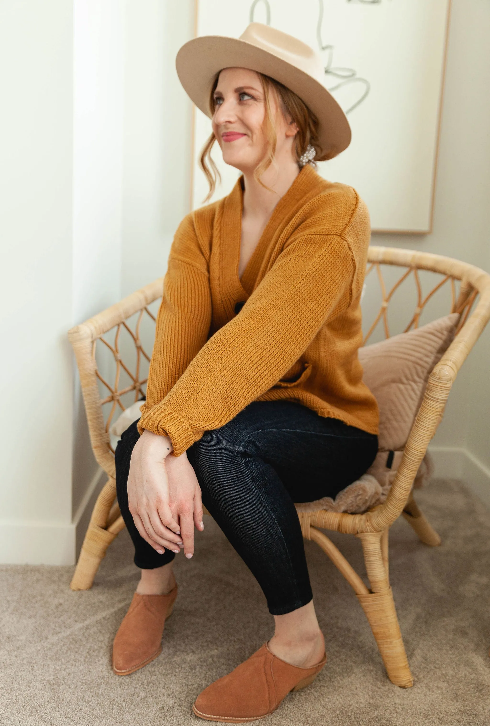The Ashley Button Cardigan - Mustard