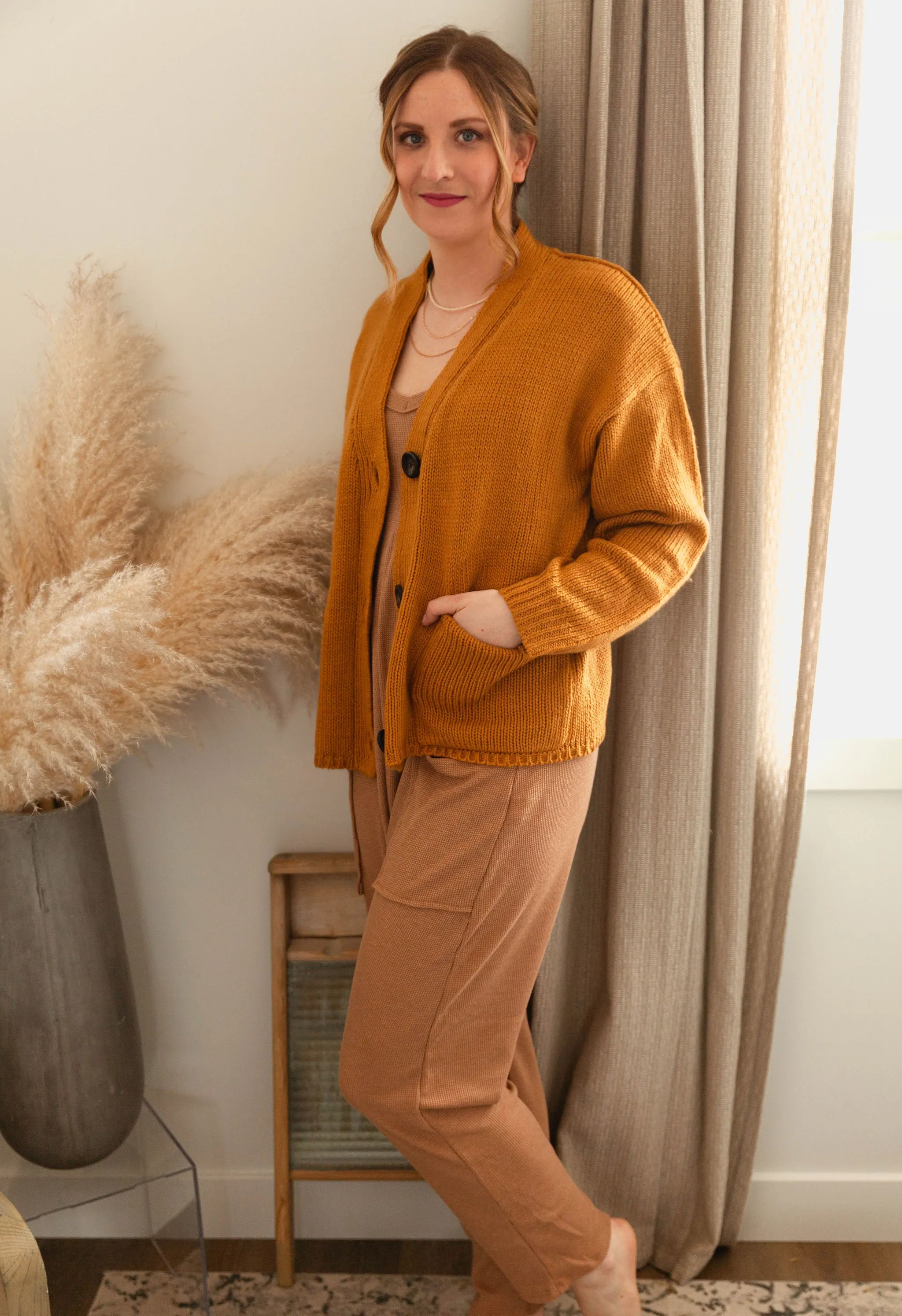 The Ashley Button Cardigan - Mustard
