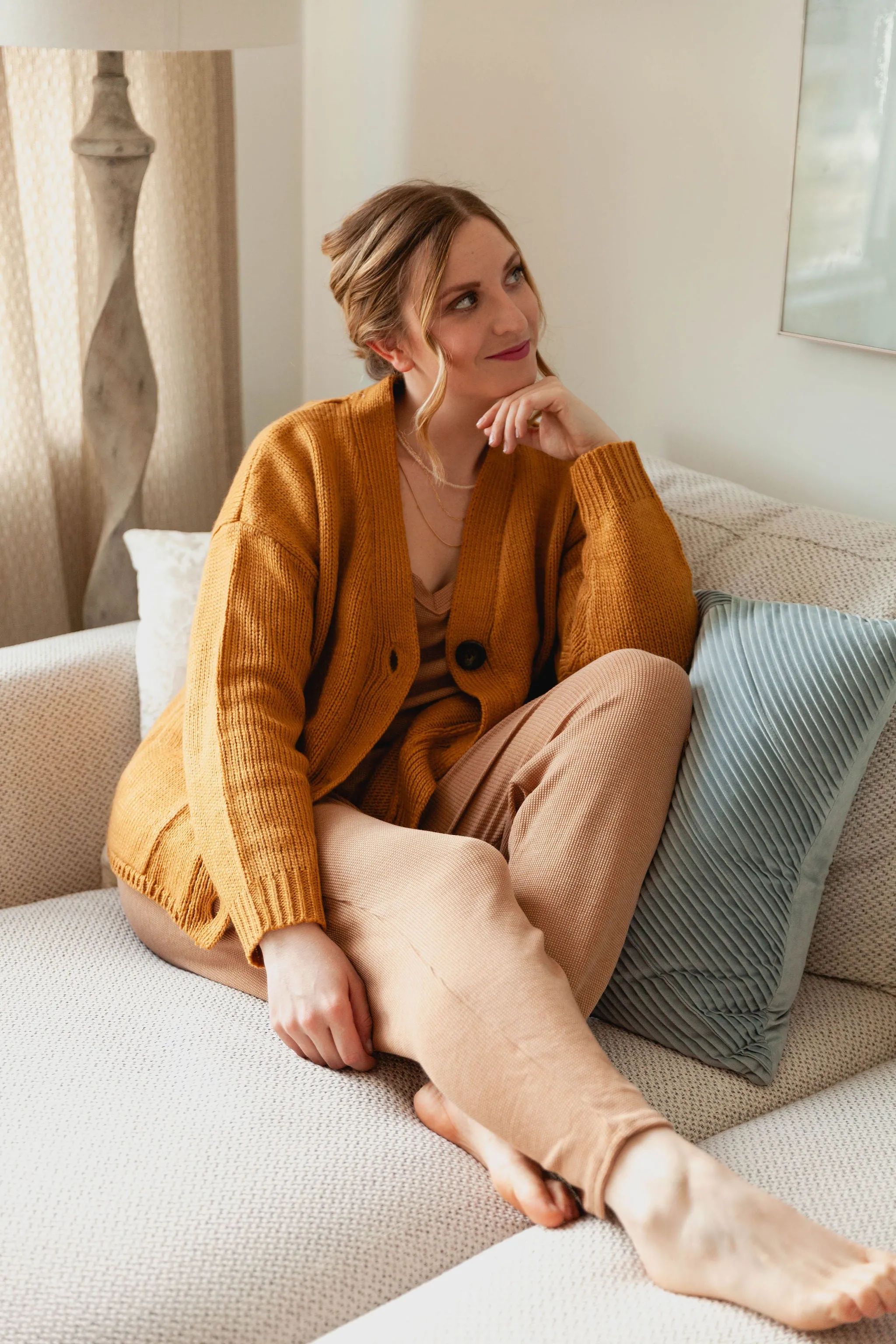 The Ashley Button Cardigan - Mustard