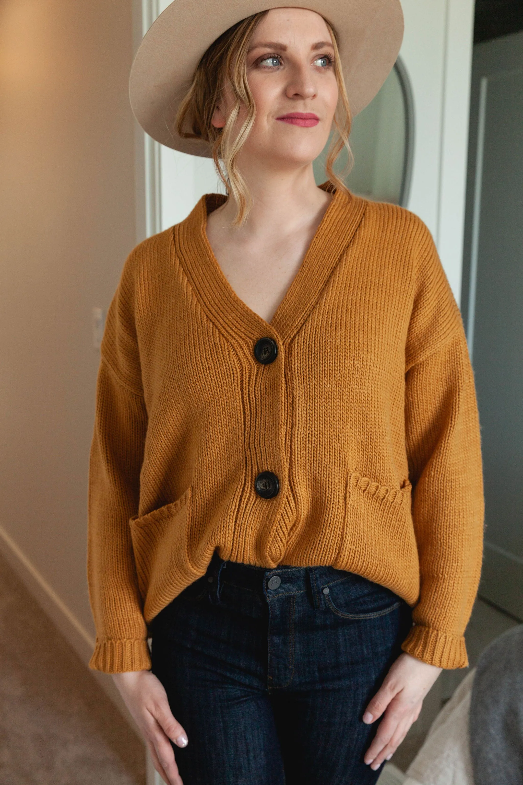 The Ashley Button Cardigan - Mustard