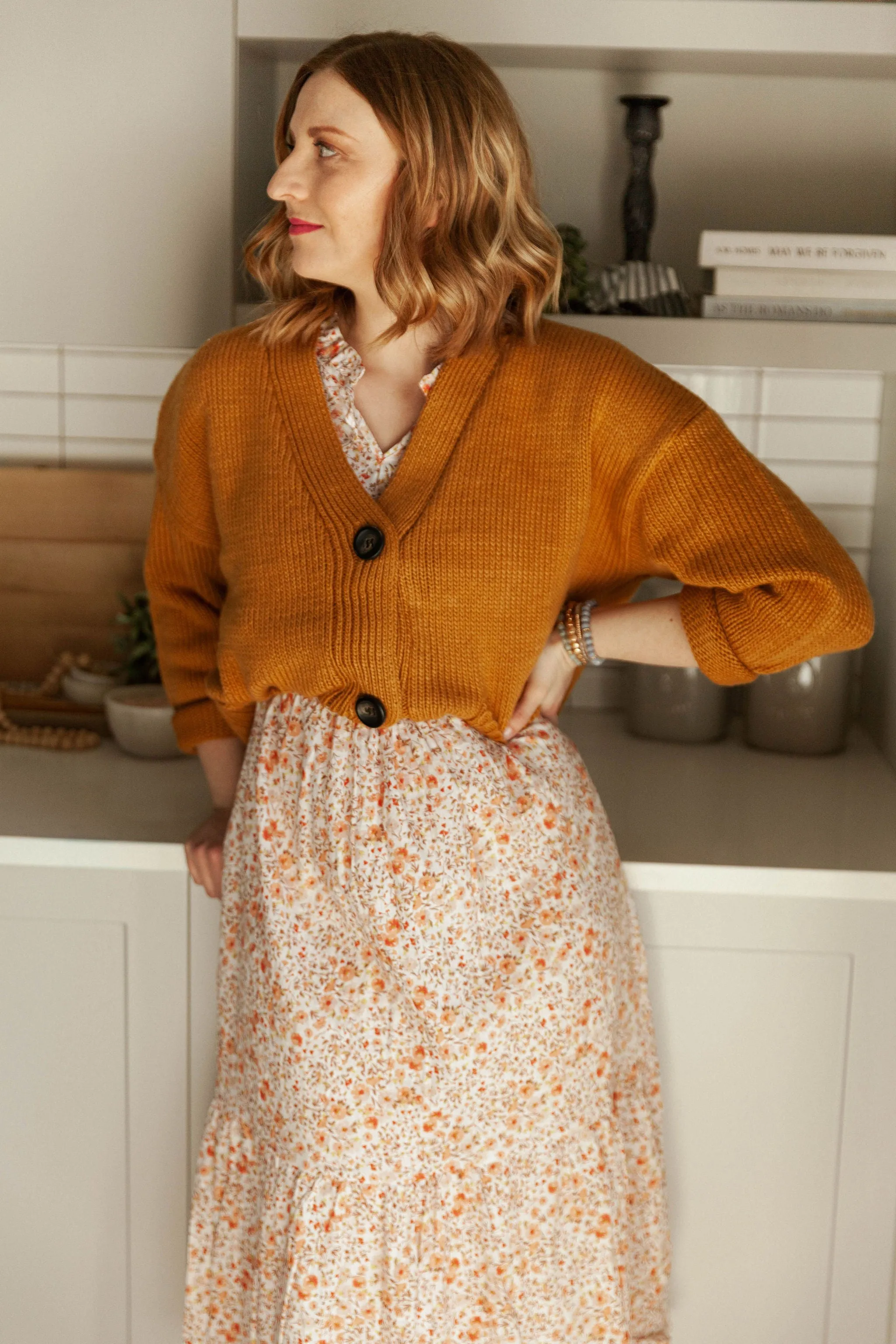 The Ashley Button Cardigan - Mustard