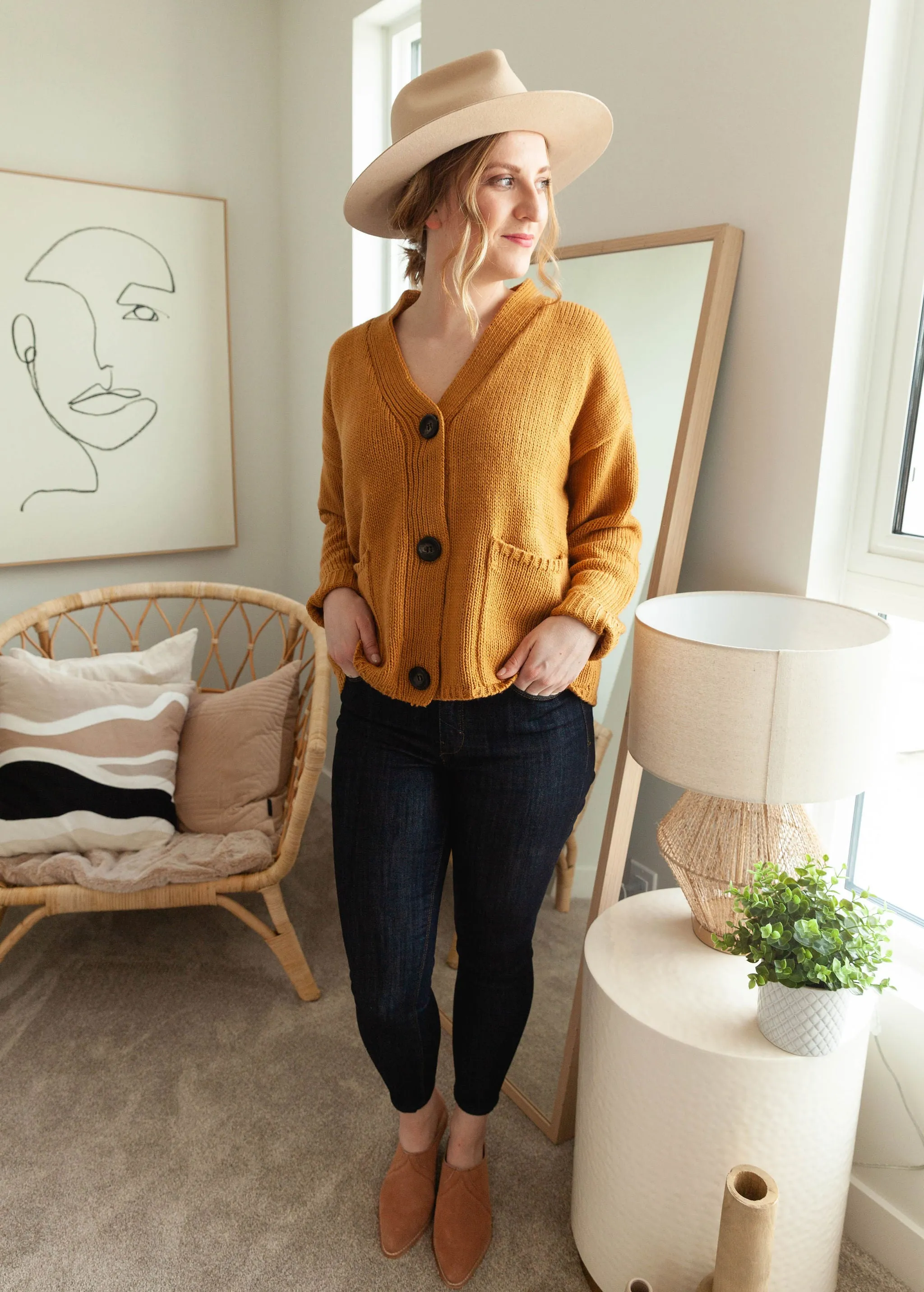 The Ashley Button Cardigan - Mustard