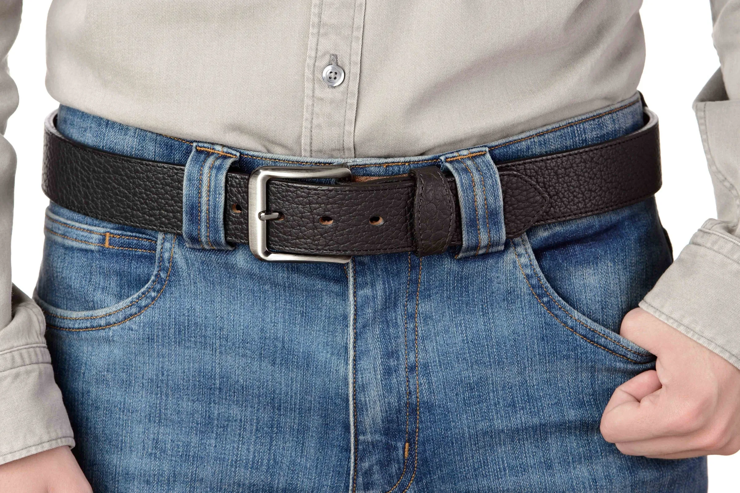 The Forester: Men's Black Stitched American Bison Leather Belt 1.50"