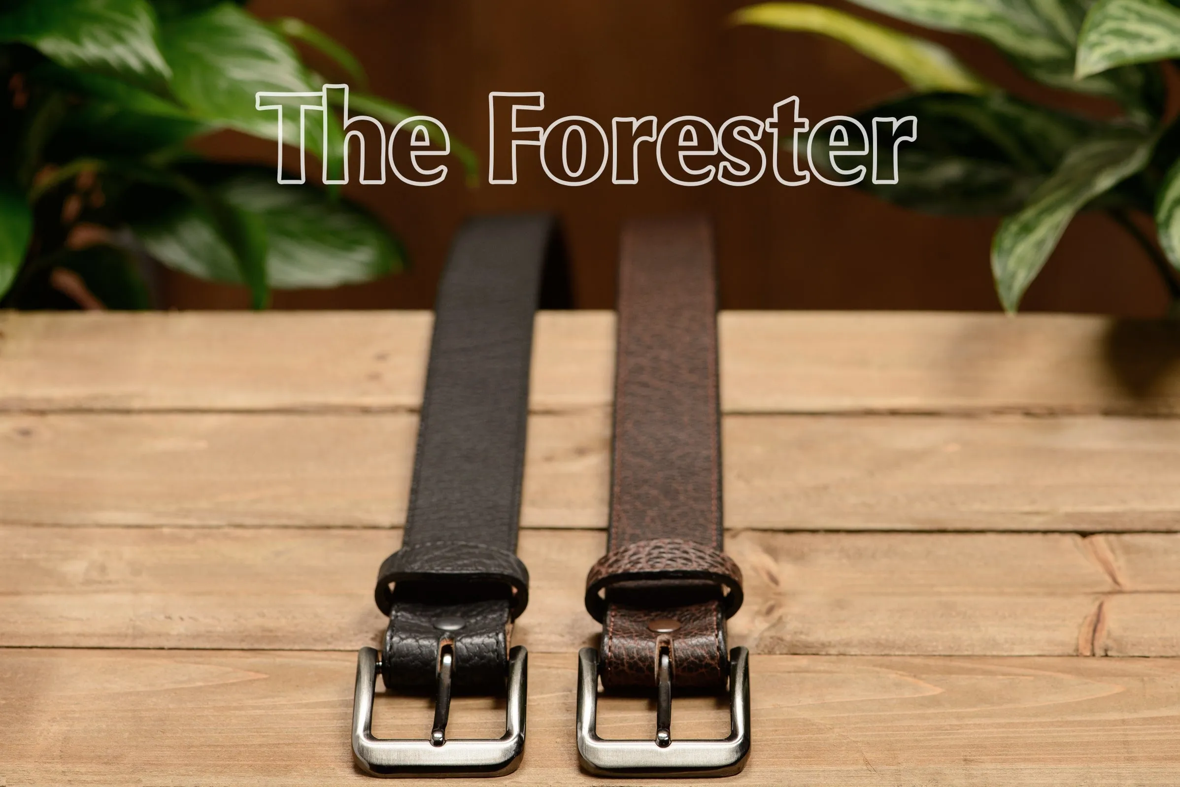 The Forester: Men's Black Stitched American Bison Leather Belt 1.50"