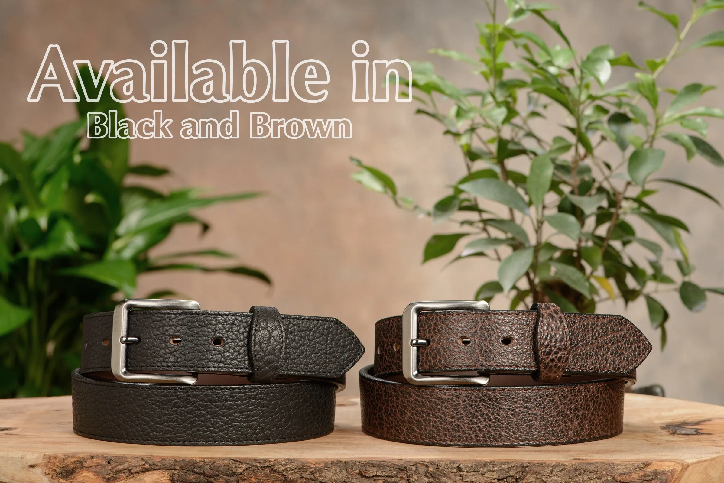 The Forester: Men's Black Stitched American Bison Leather Belt 1.50"