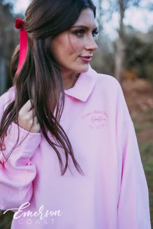 Theta Pink Bow Oversized Collared Crew